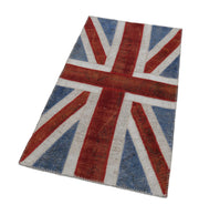 Handmade Area Rug – Blue Figured Turkish Patchwork 2x5 Wool Cotton Carpet