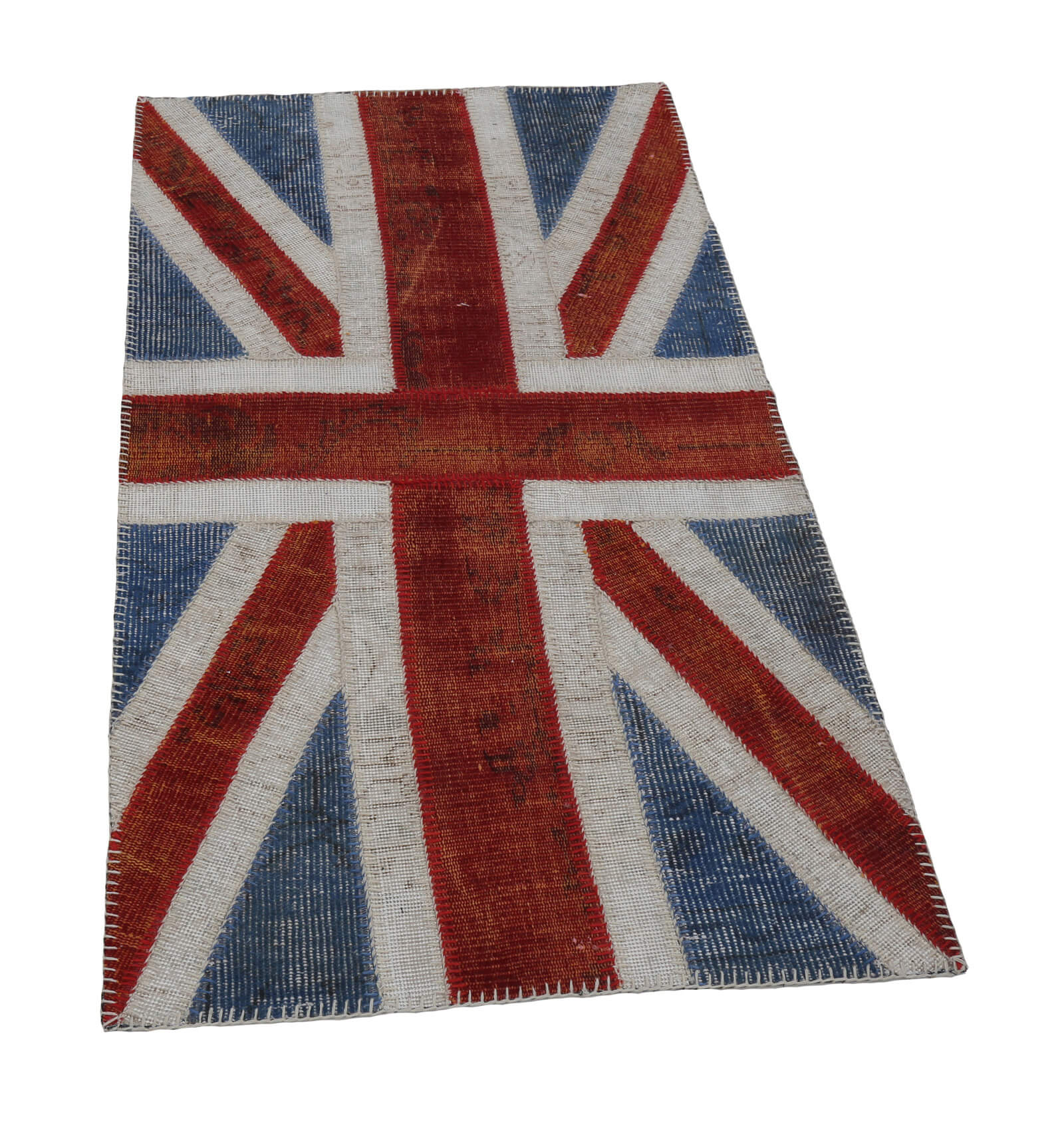 Handmade Area Rug – Blue Figured Turkish Patchwork 2x5 Wool Cotton Carpet
