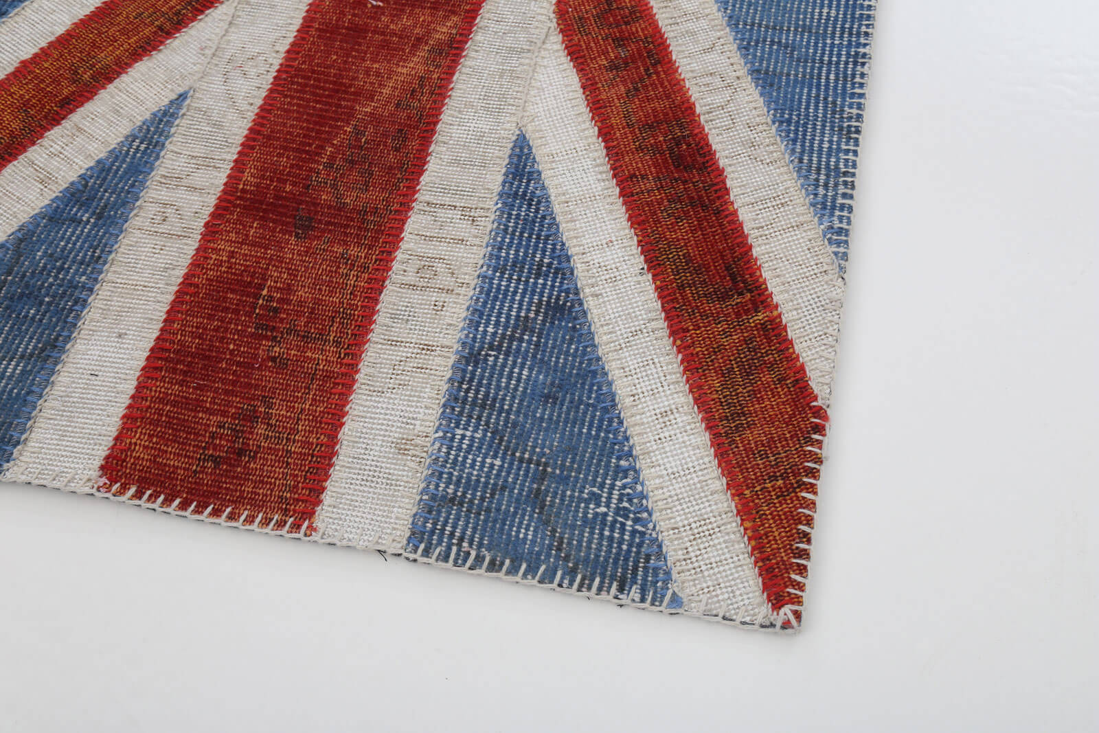 Handmade Area Rug – Blue Figured Turkish Patchwork 2x5 Wool Cotton Carpet