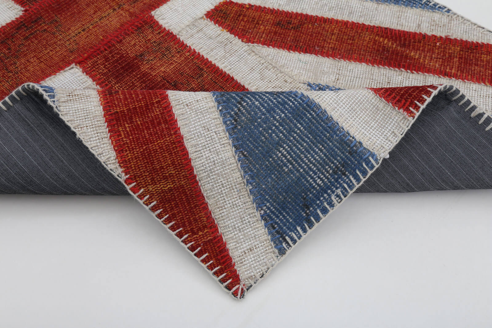 Handmade Area Rug – Blue Figured Turkish Patchwork 2x5 Wool Cotton Carpet