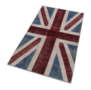 Handmade Area Rug - Blue Patchwork Cotton Wool Blend, Turkish Knotted Carpet 2'10''x5'