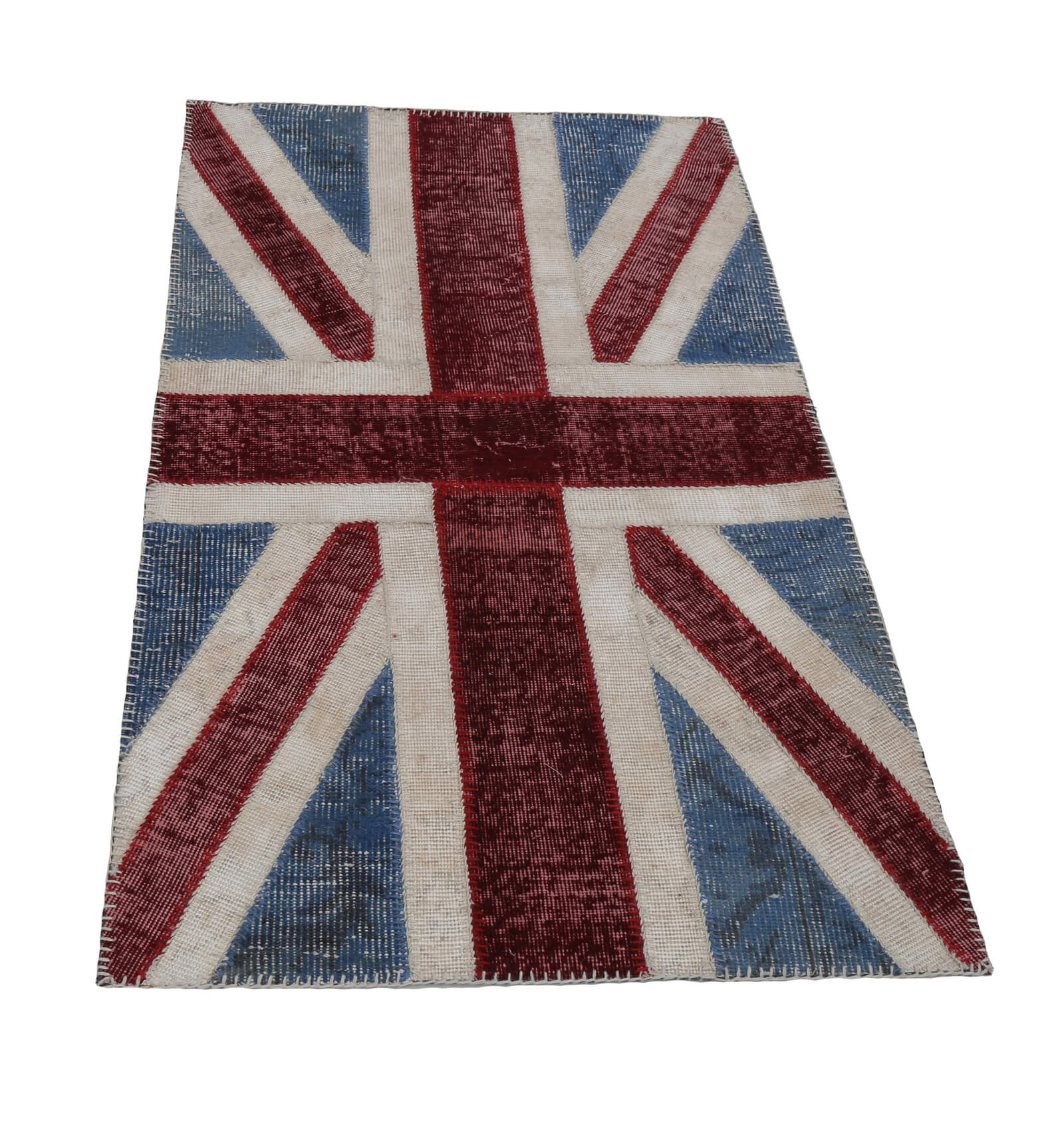 Handmade Area Rug - Blue Patchwork Cotton Wool Blend, Turkish Knotted Carpet 2'10''x5'