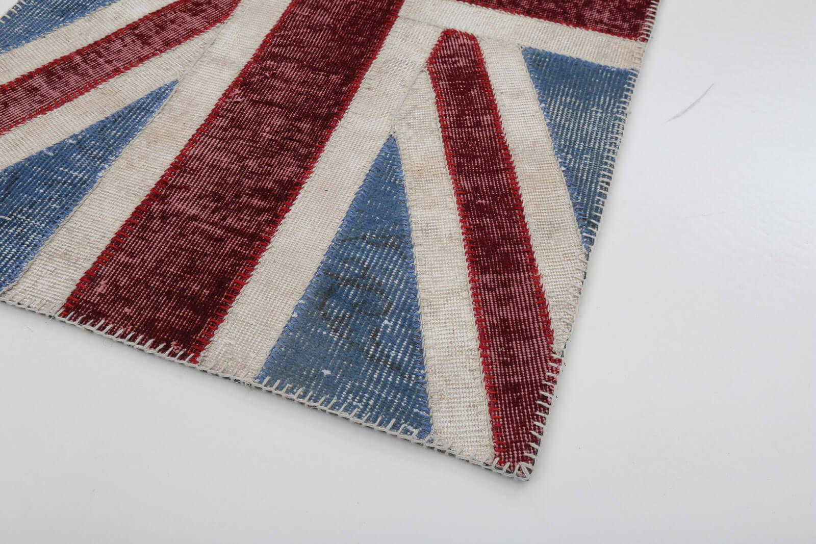 Handmade Area Rug - Blue Patchwork Cotton Wool Blend, Turkish Knotted Carpet 2'10''x5'