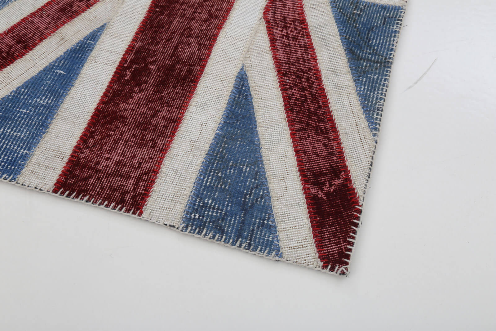Handmade Area Rug - Blue Patchwork Cotton Wool Vintage Turkish Carpet 2'10''x5'