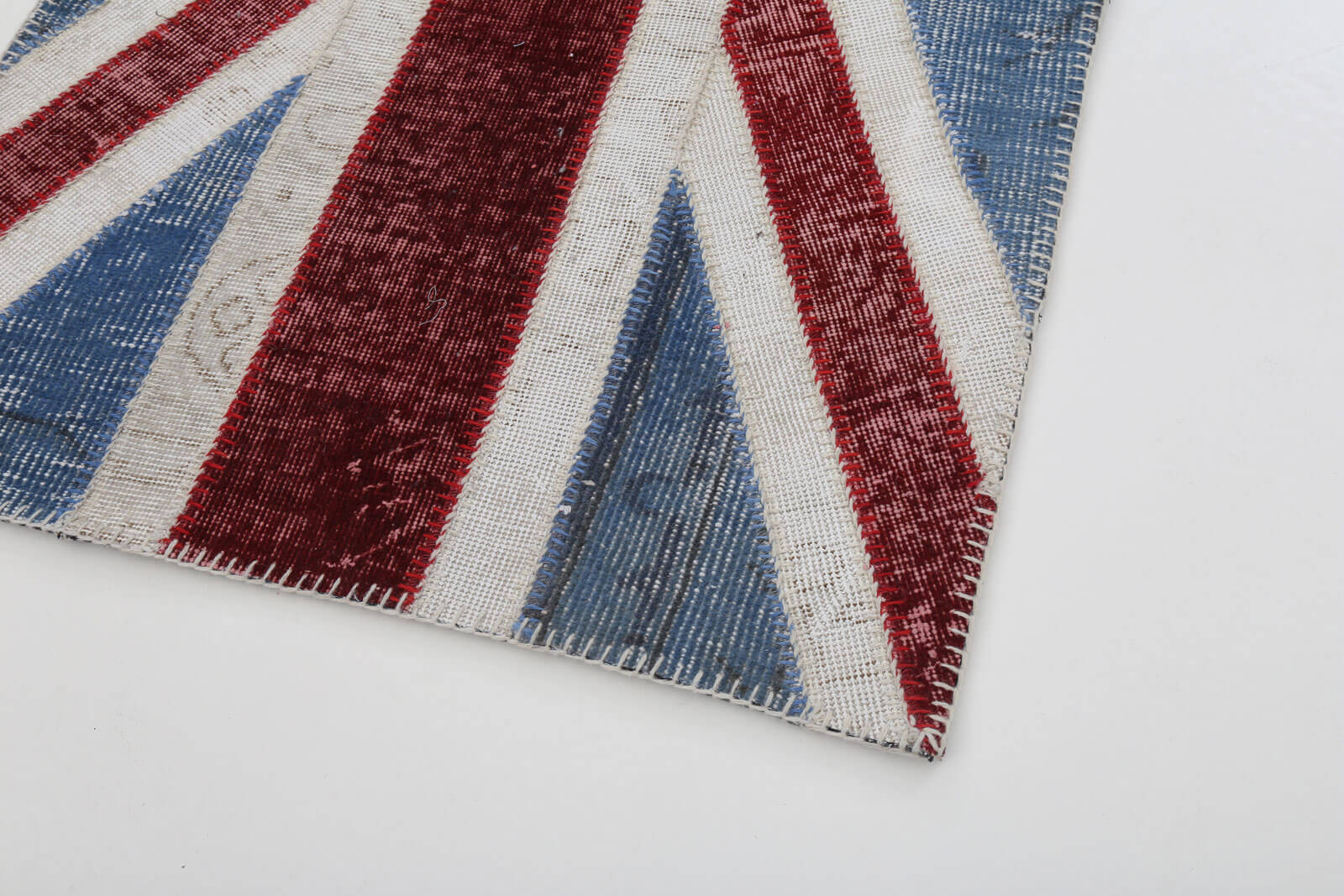 Handmade Area Rug – Blue Patchwork Wool Cotton Vintage Turkish Carpet 2'9''x5'