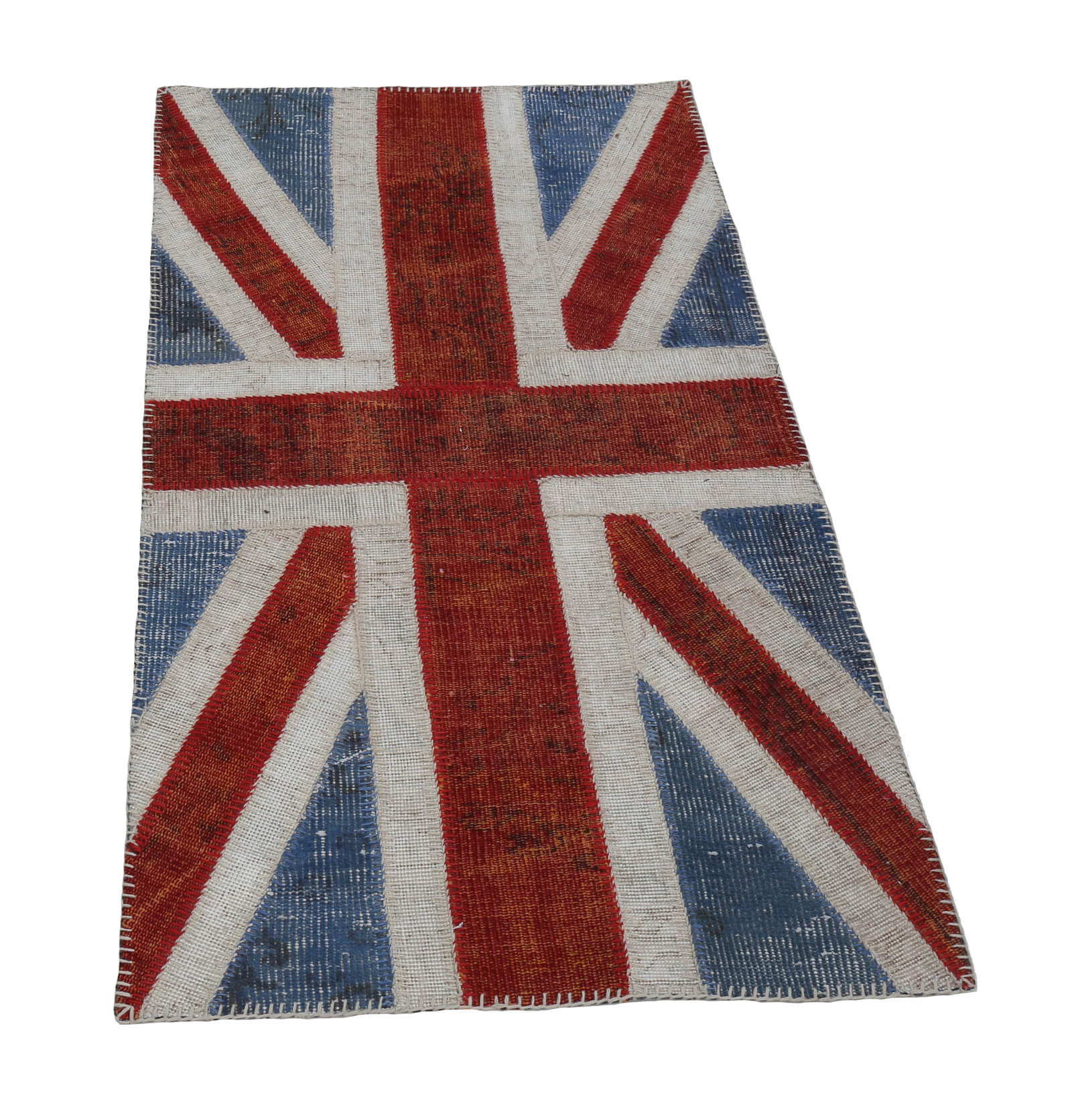 Handmade Wool Area Rug - Blue Figured Vintage Patchwork Cotton Wool Carpet 2'7''x5'0''