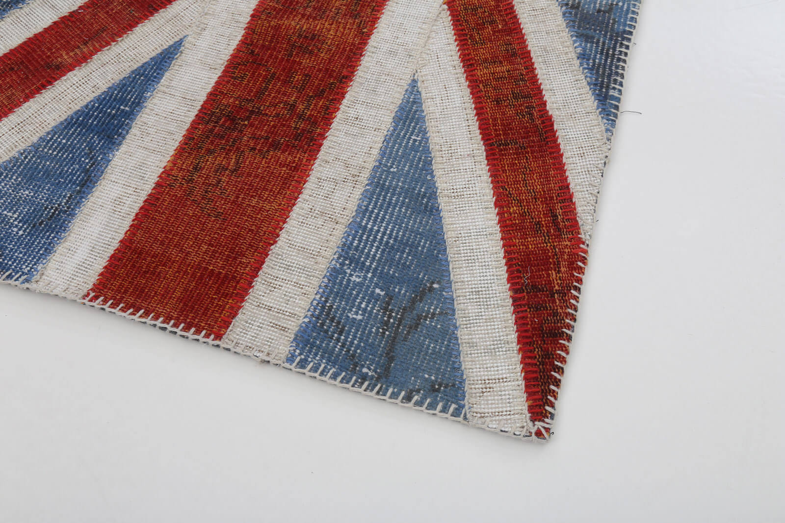 Handmade Wool Area Rug - Blue Figured Vintage Patchwork Cotton Wool Carpet 2'7''x5'0''