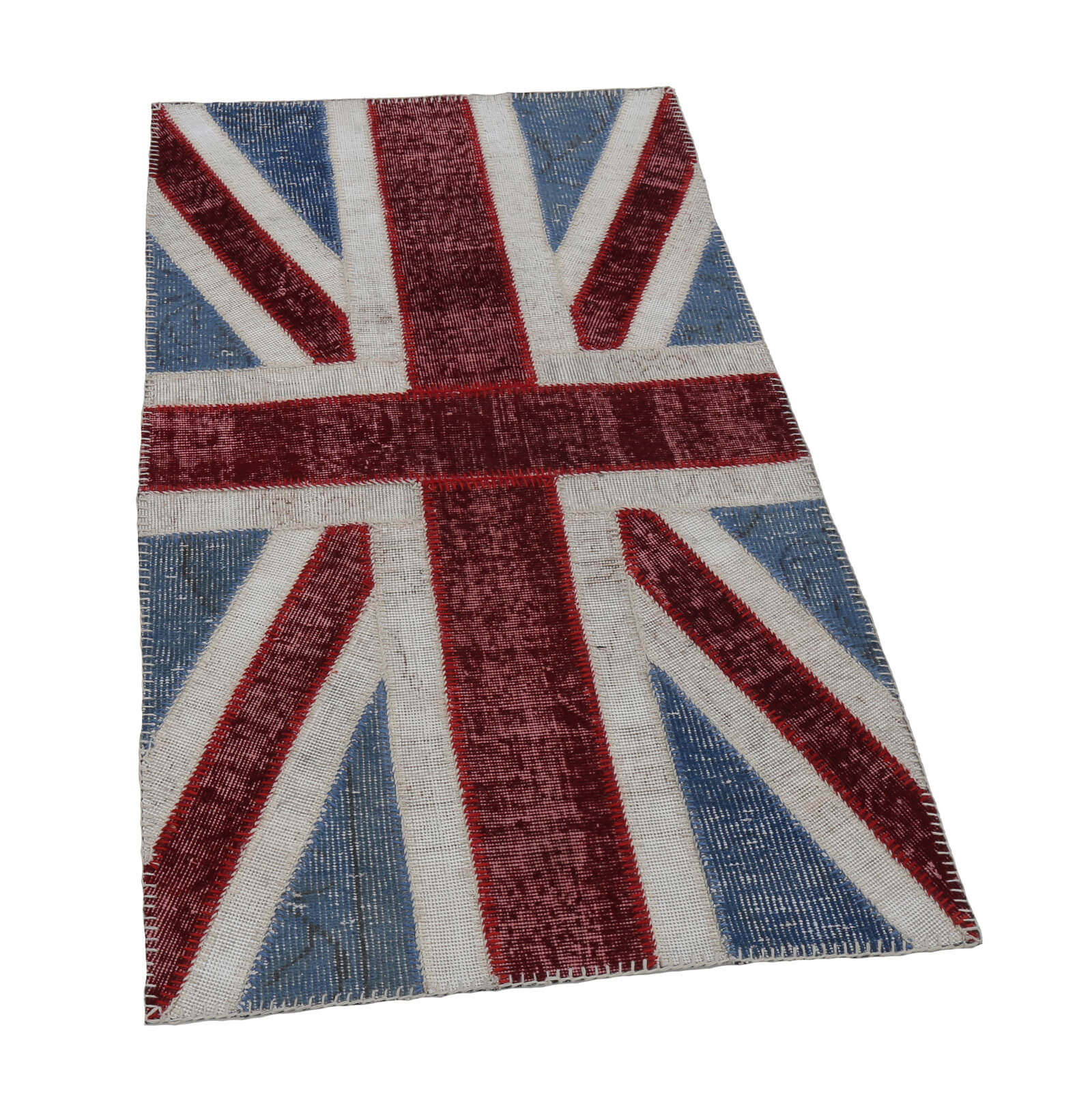 Handmade Area Rug – Turkish Patchwork Blue Cotton Wool 2'8''x5'0'' Figured Design