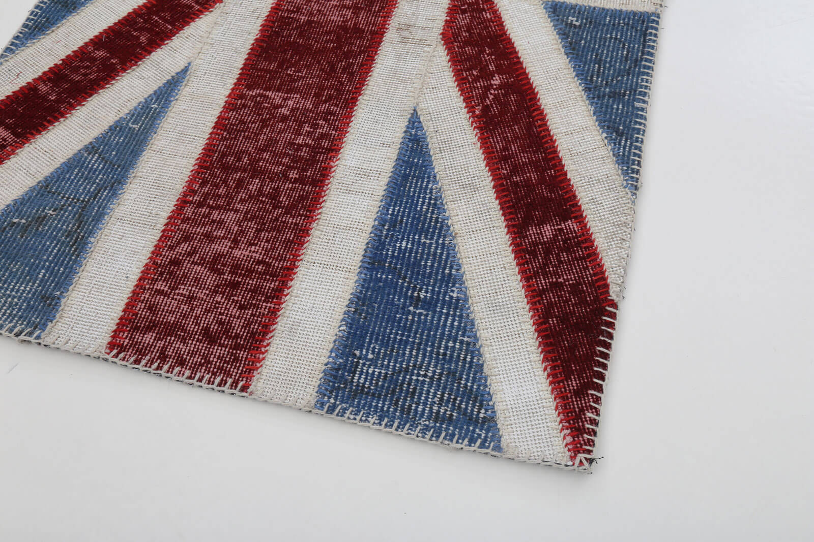 Handmade Area Rug – Turkish Patchwork Blue Cotton Wool 2'8''x5'0'' Figured Design