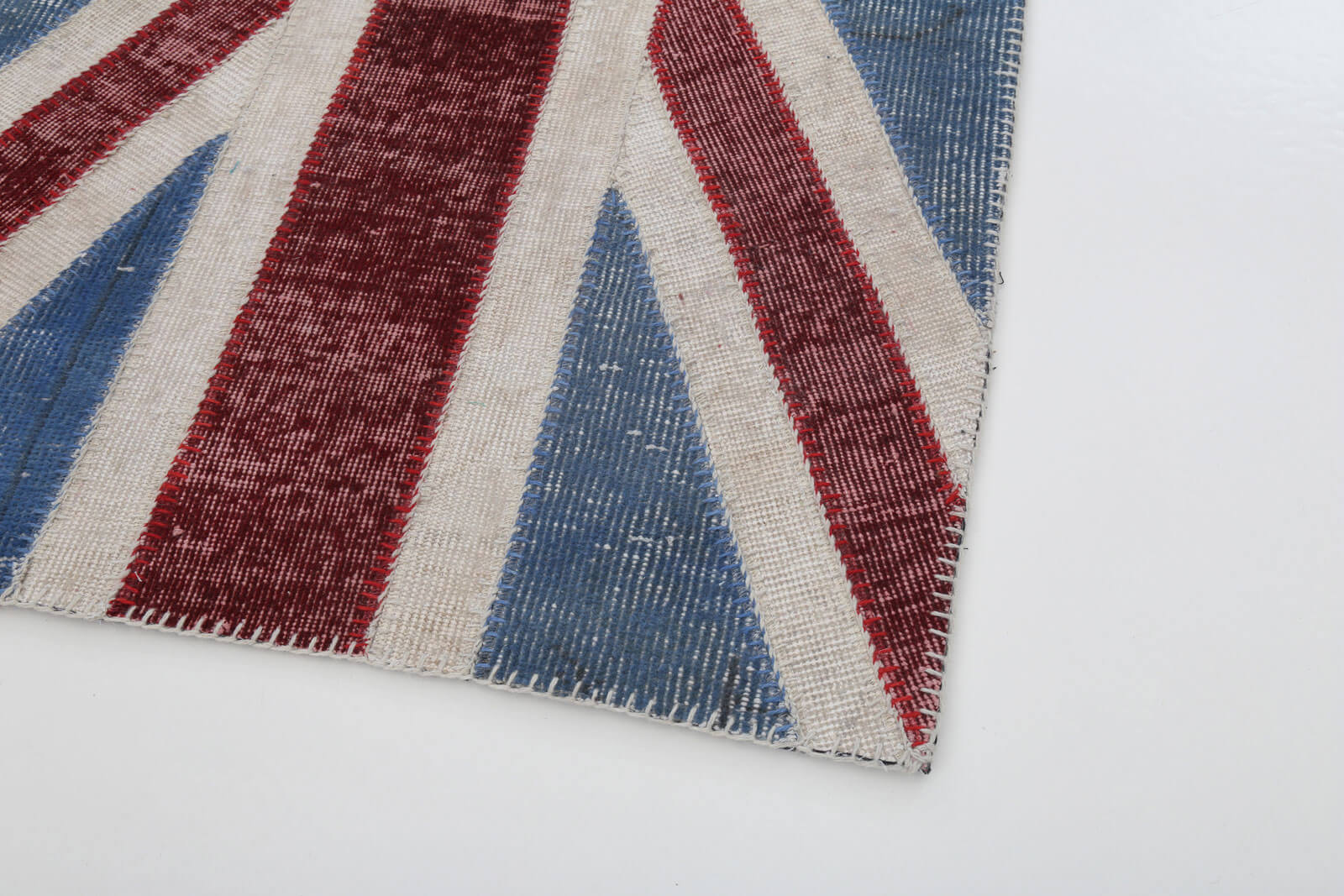 Handmade Wool Area Rug – Vintage Turkish Carpet 2x5 Feet Blue Patchwork Rug