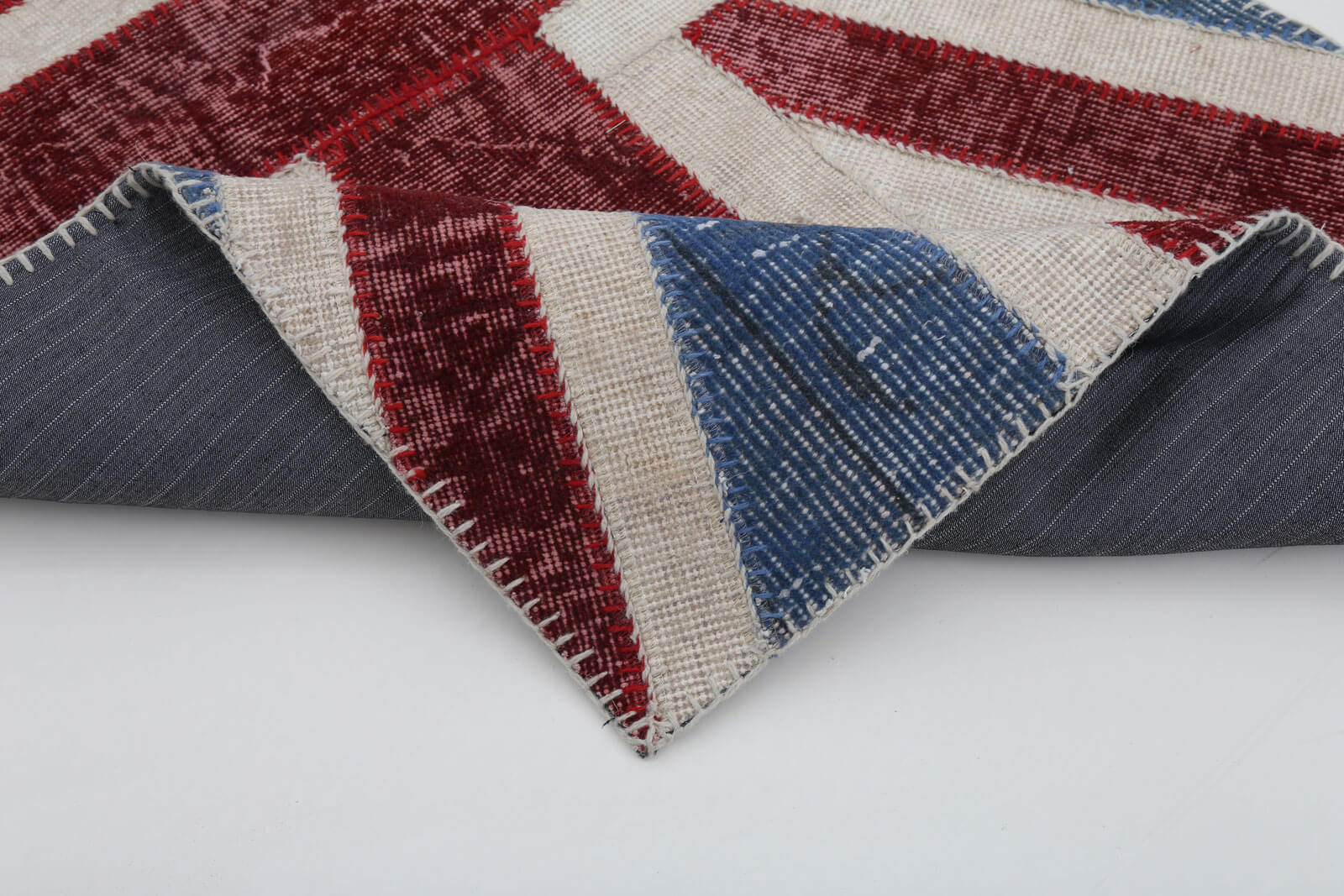 Handmade Wool Area Rug – Vintage Turkish Carpet 2x5 Feet Blue Patchwork Rug
