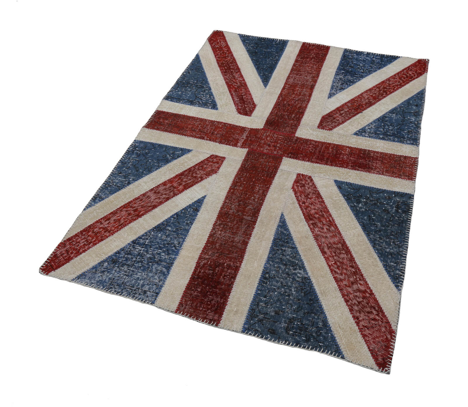Handmade Area Rug - Blue Patchwork Wool Cotton Carpet 4'x6' Durable Soft Texture