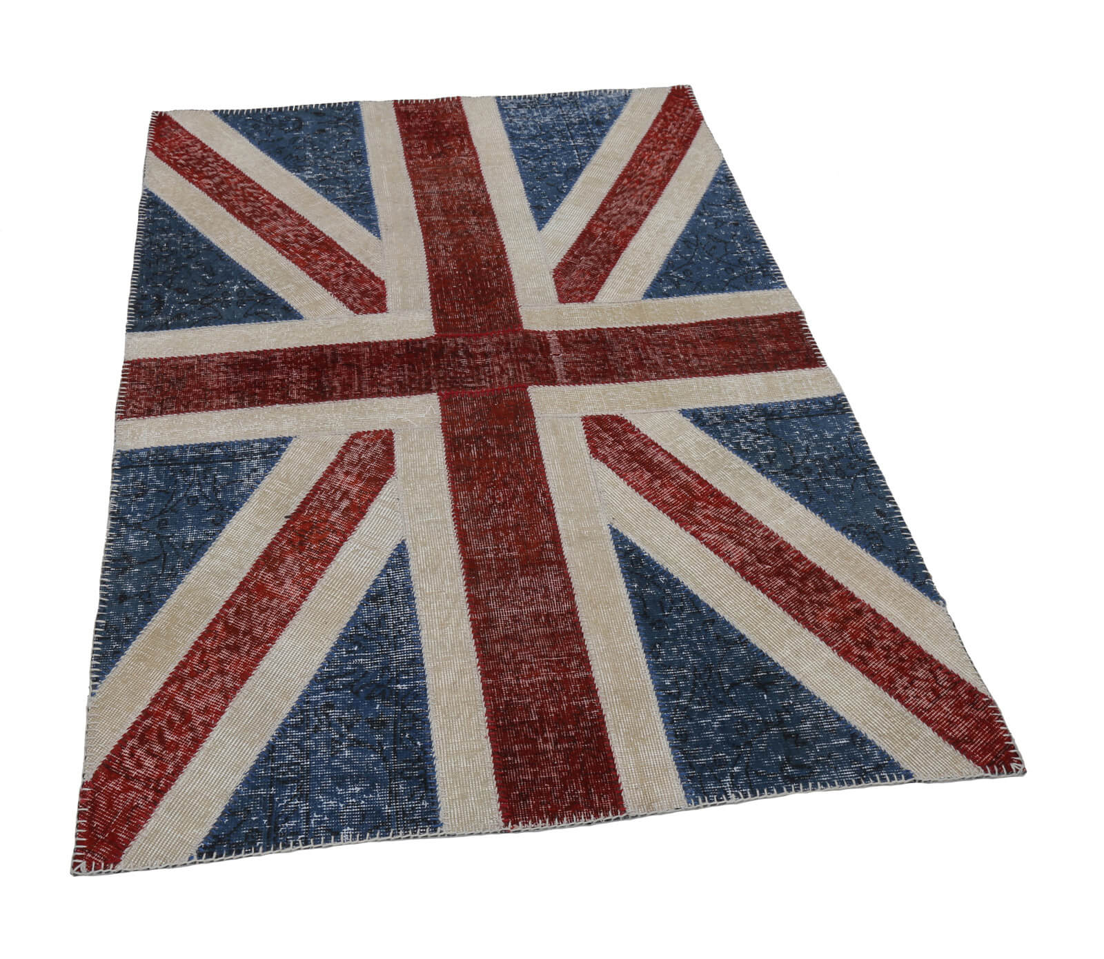 Handmade Area Rug - Blue Patchwork Wool Cotton Carpet 4'x6' Durable Soft Texture