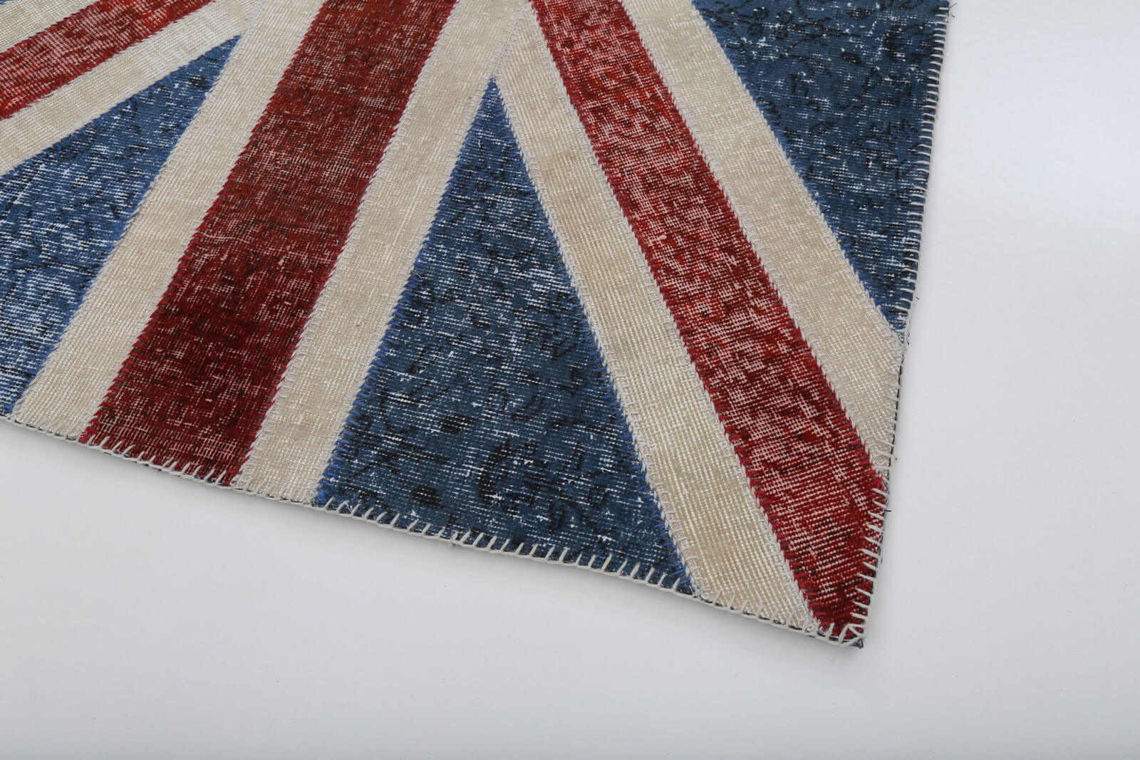 Handmade Area Rug - Blue Patchwork Wool Cotton Carpet 4'x6' Durable Soft Texture