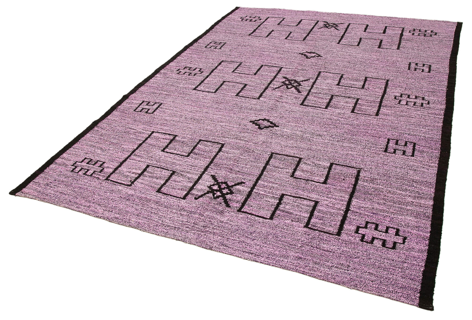 Handmade Wool Area Rug - Purple Geometric Cotton Wool Rug 6'3''x8'11''