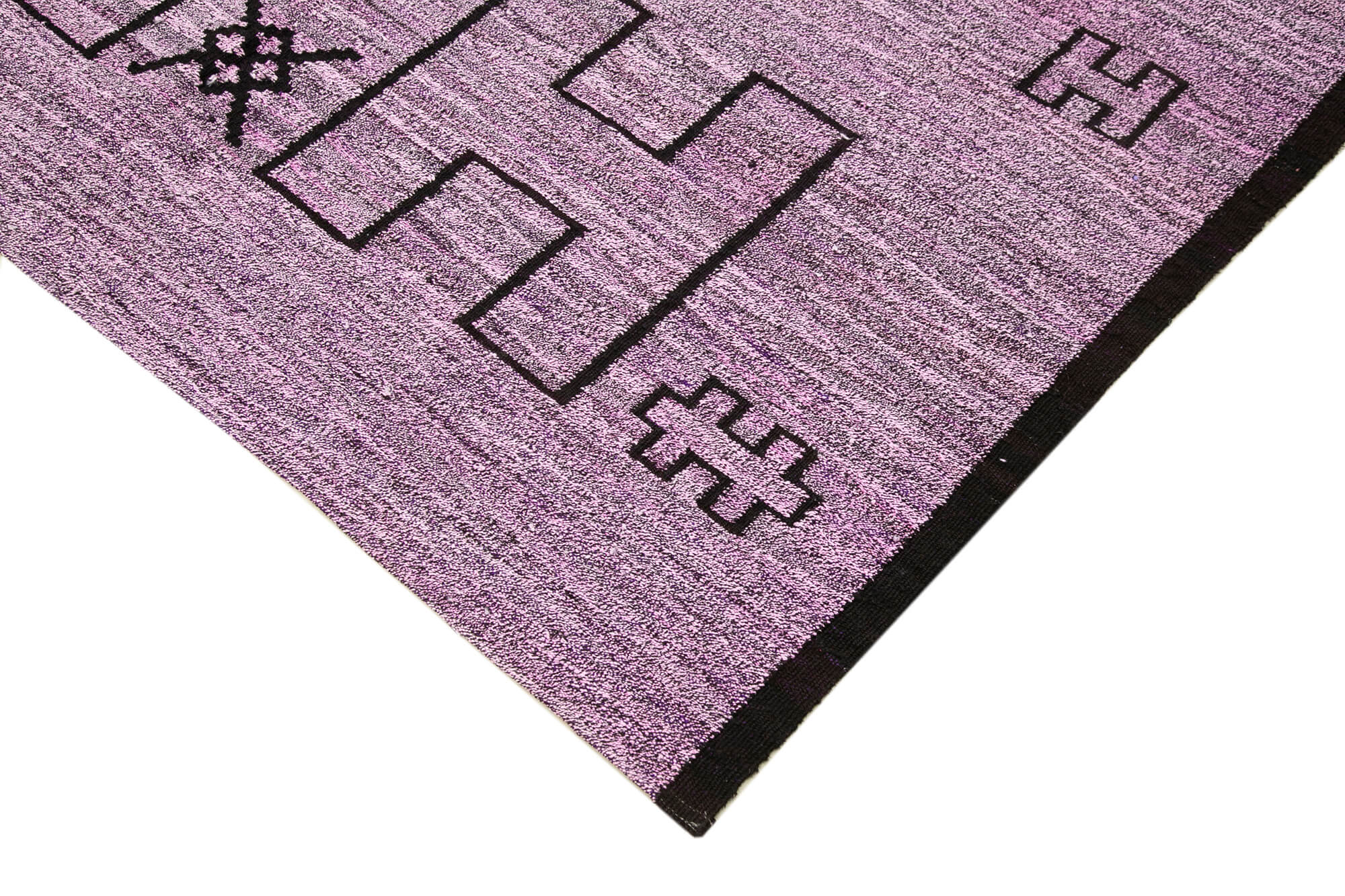 Handmade Wool Area Rug - Purple Geometric Cotton Wool Rug 6'3''x8'11''