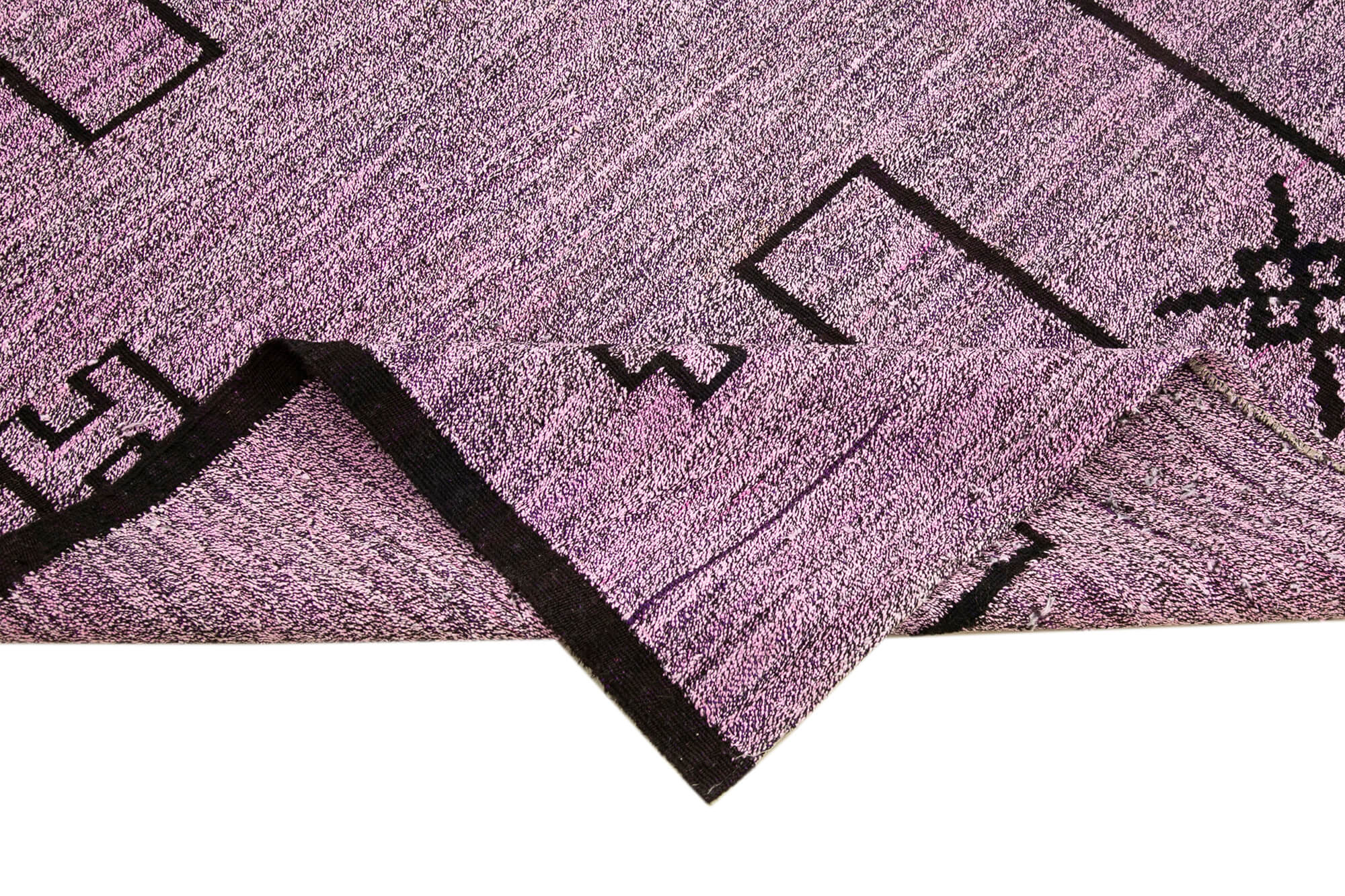 Handmade Wool Area Rug - Purple Geometric Cotton Wool Rug 6'3''x8'11''