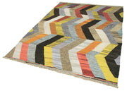 Handmade Area Rug - Vintage Wool Rug with Orange Geometric Design, 5'11''x8'0''