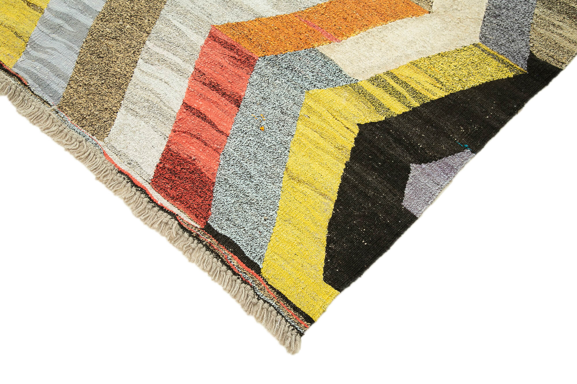 Handmade Area Rug - Vintage Wool Rug with Orange Geometric Design, 5'11''x8'0''