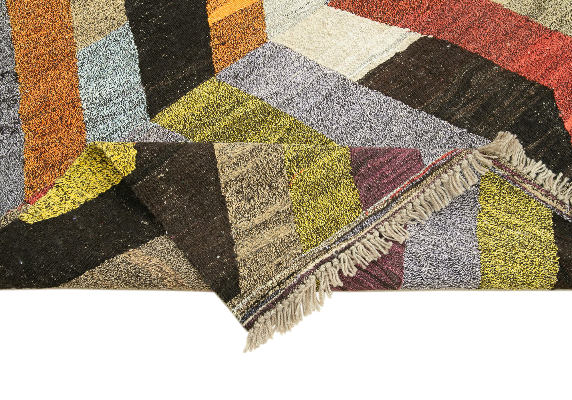 Handmade Area Rug - Vintage Wool Rug with Orange Geometric Design, 5'11''x8'0''