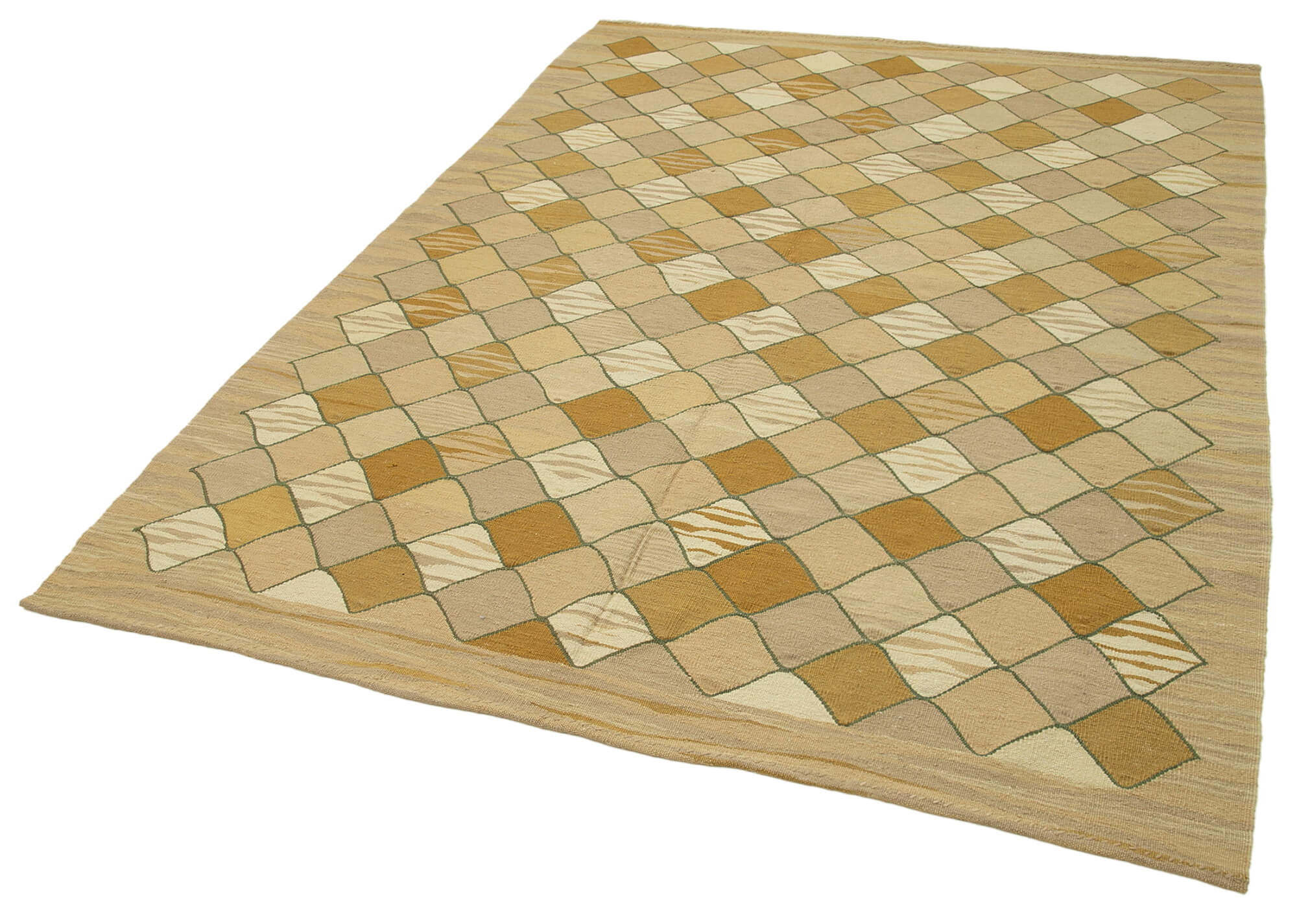 Handmade Area Rug - Vintage Brown Geometric Cotton Wool Carpet 5'7''x7'9''