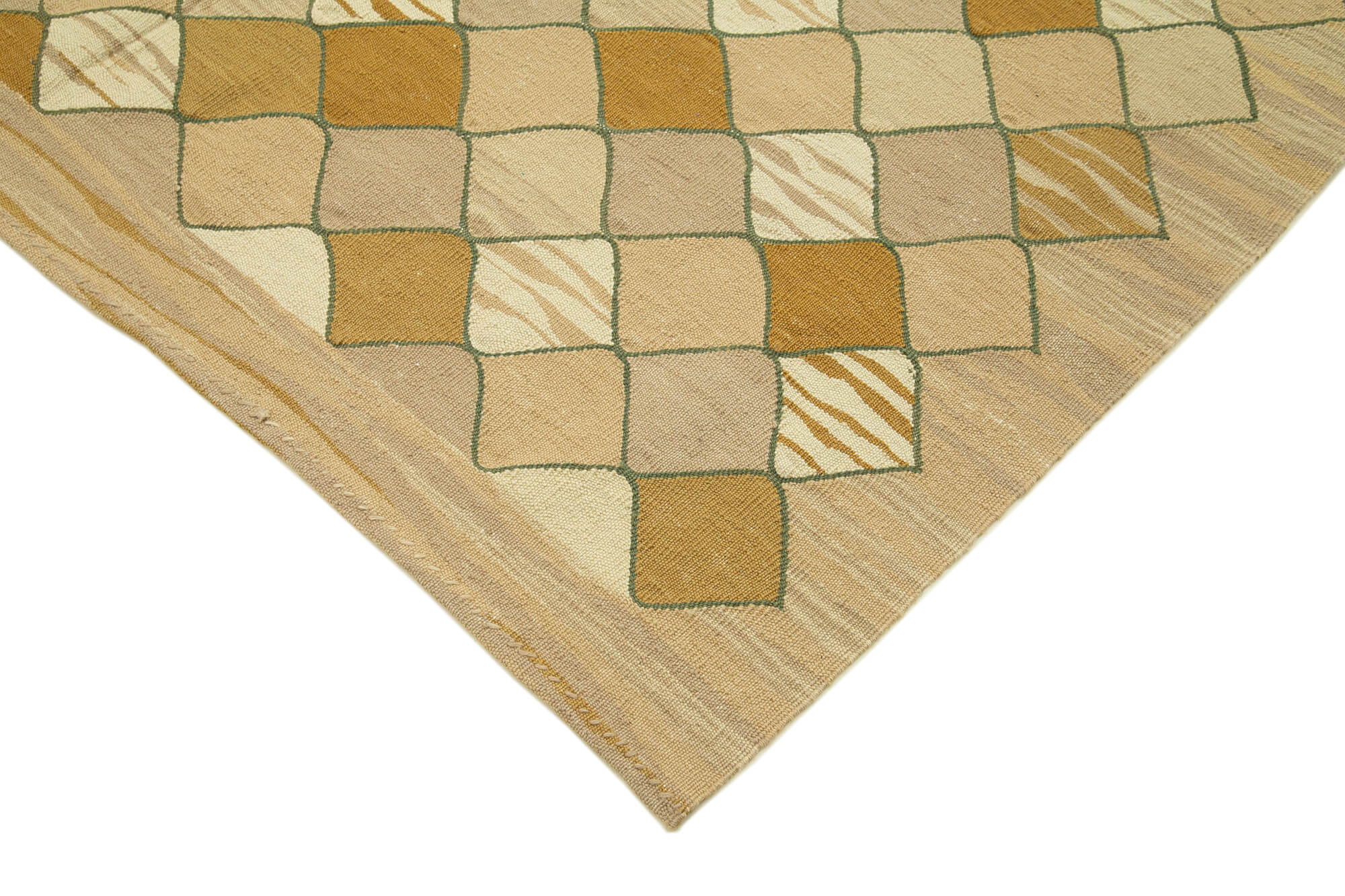 Handmade Area Rug - Vintage Brown Geometric Cotton Wool Carpet 5'7''x7'9''