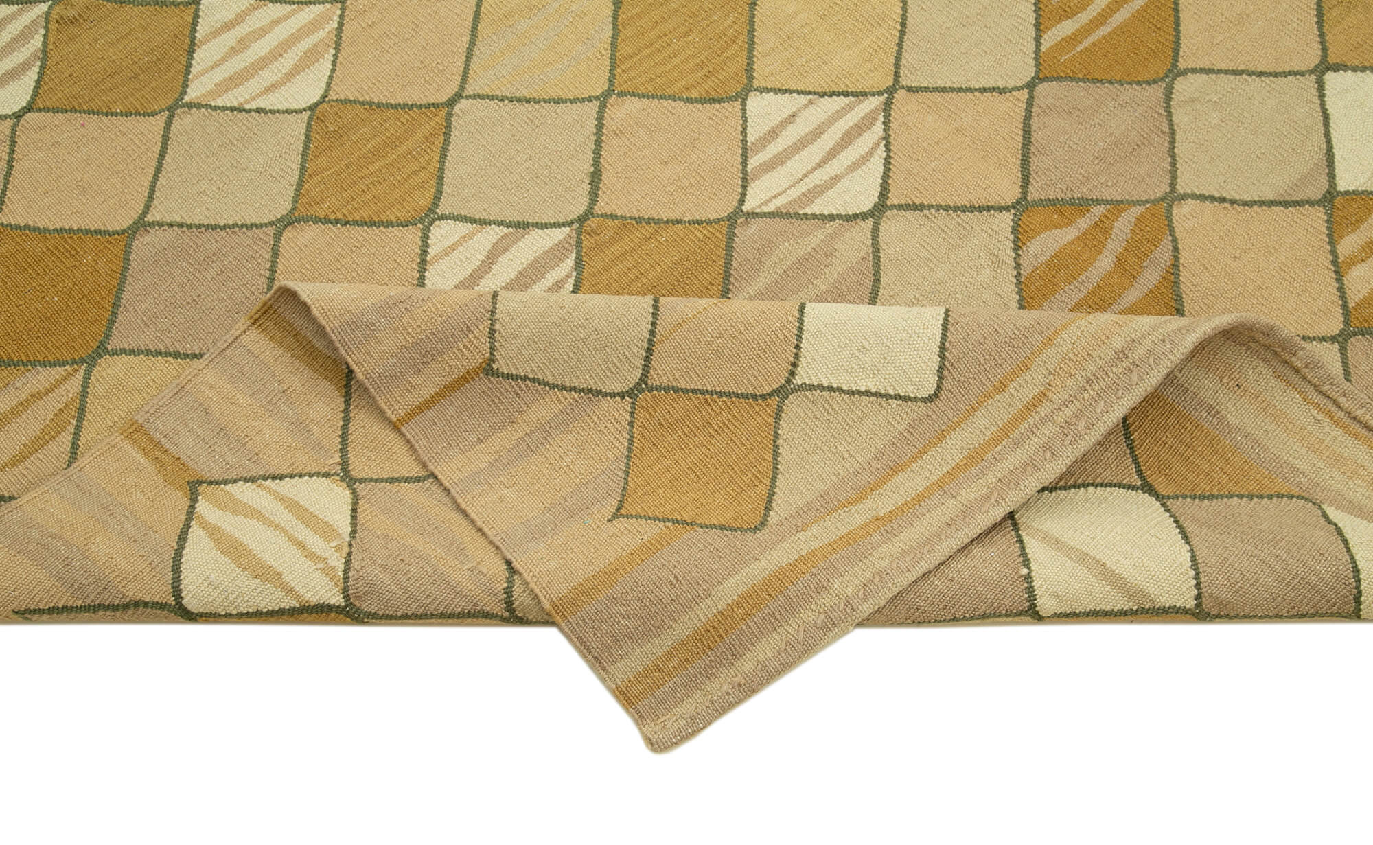 Handmade Area Rug - Vintage Brown Geometric Cotton Wool Carpet 5'7''x7'9''