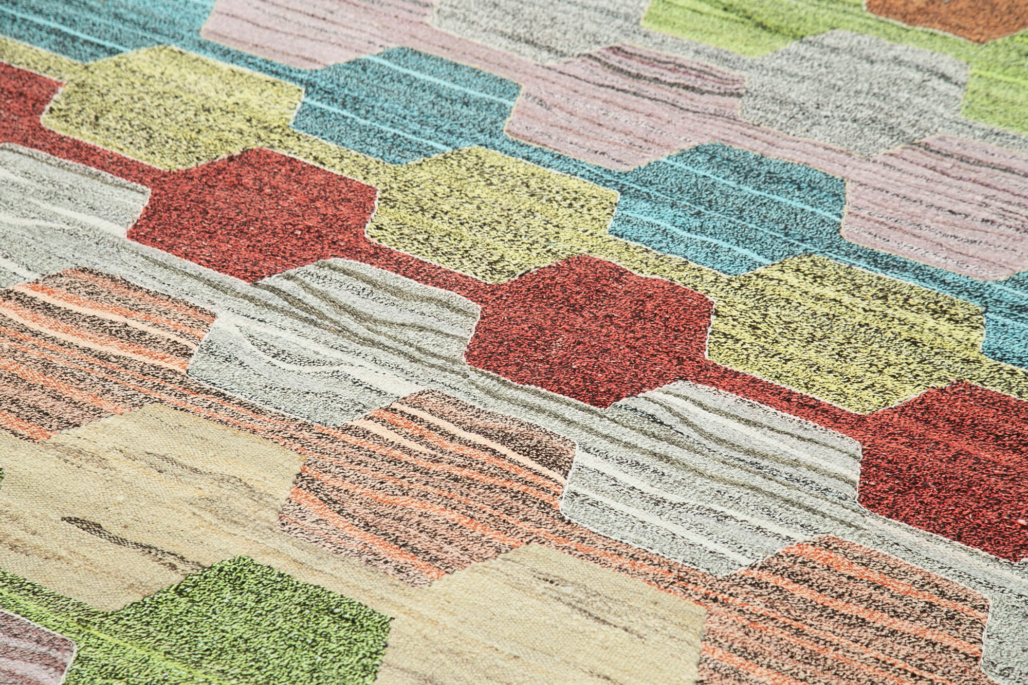 Scrap Pink Geometric Cotton Wool Handmade Area Rug 6'9'' x 9'10''