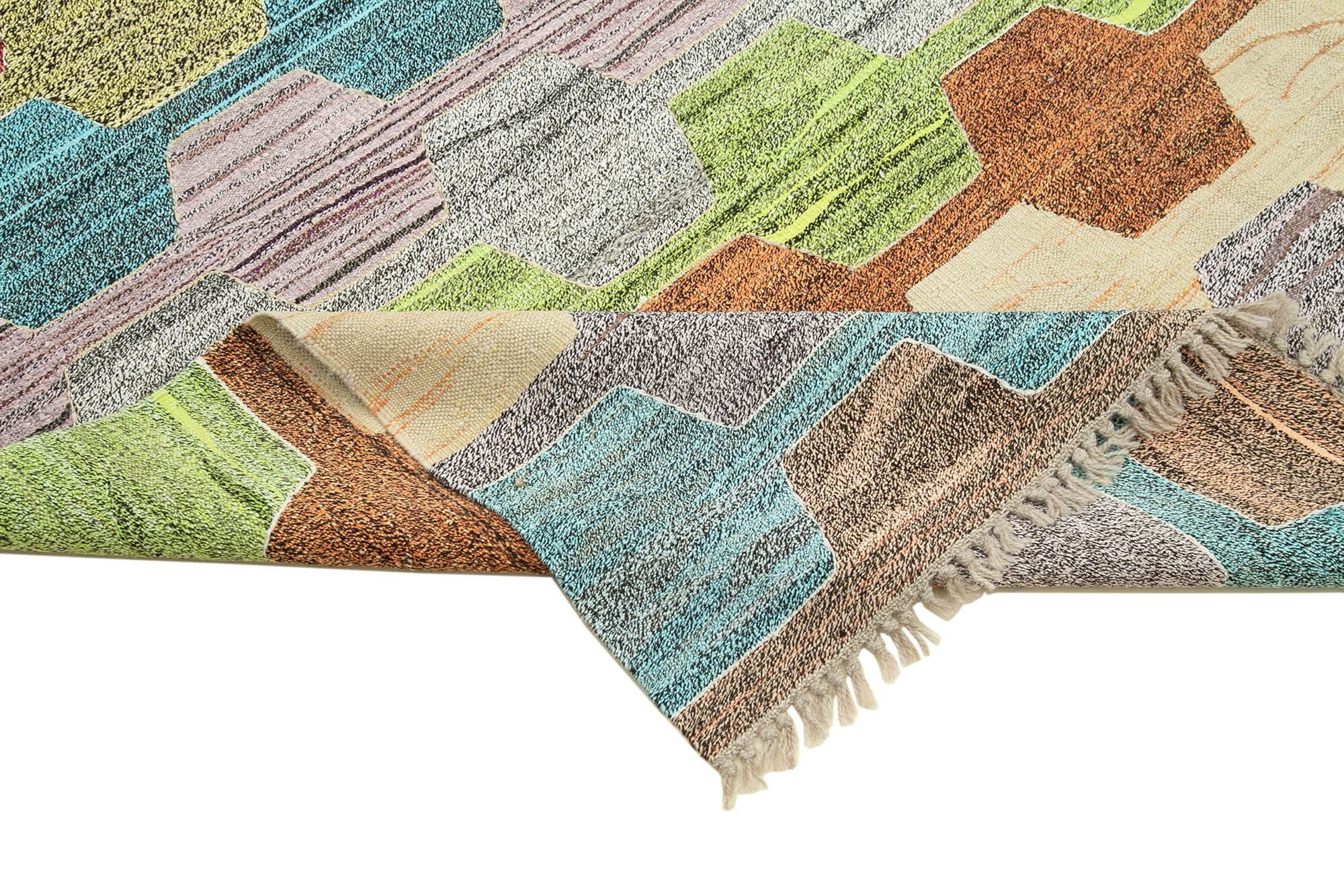 Scrap Pink Geometric Cotton Wool Handmade Area Rug 6'9'' x 9'10''