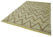 Handmade Wool Area Rug – Green Geometric Cotton Wool Rug 7x10 Feet Eco Friendly