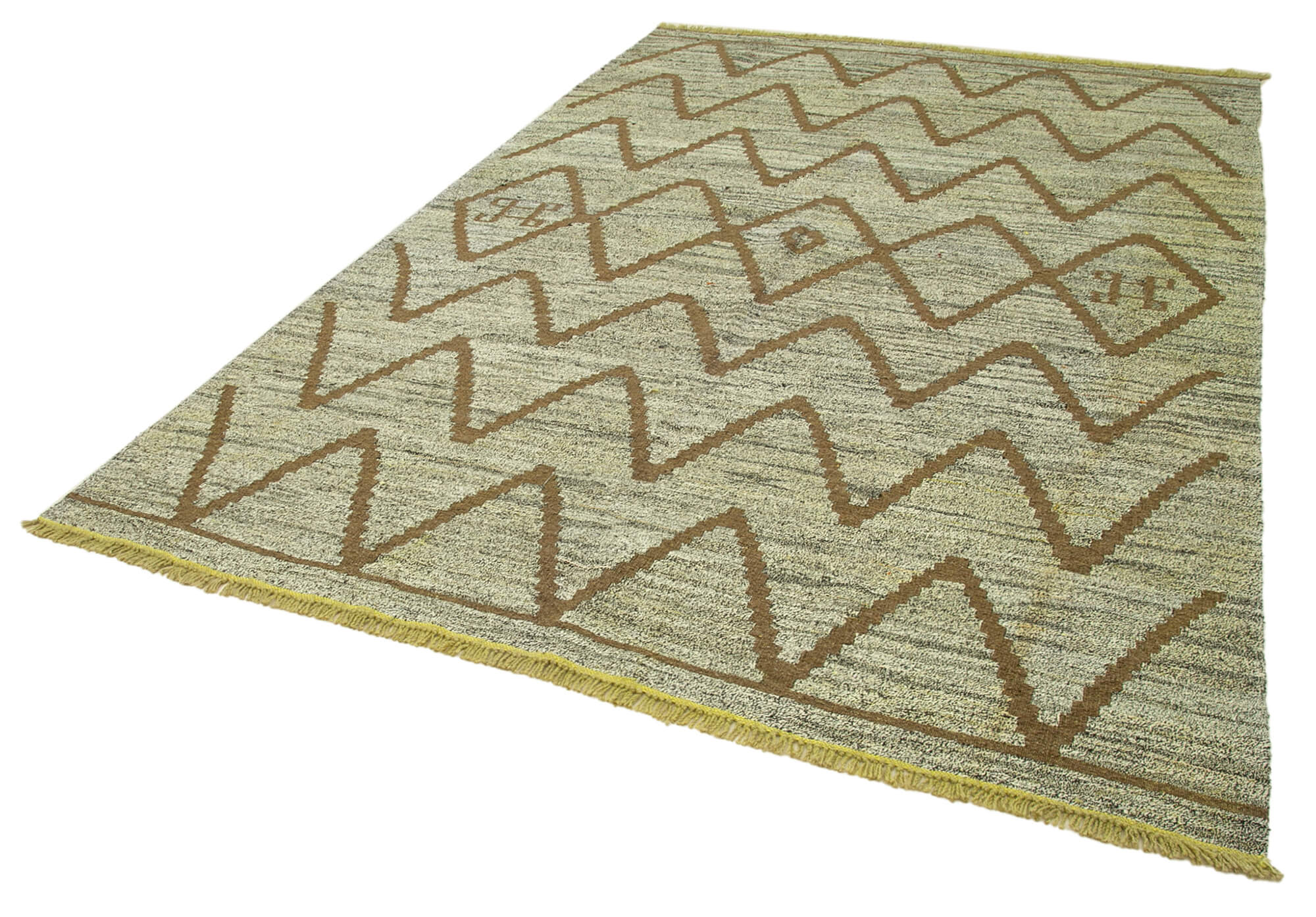 Handmade Wool Area Rug – Green Geometric Cotton Wool Rug 7x10 Feet Eco Friendly