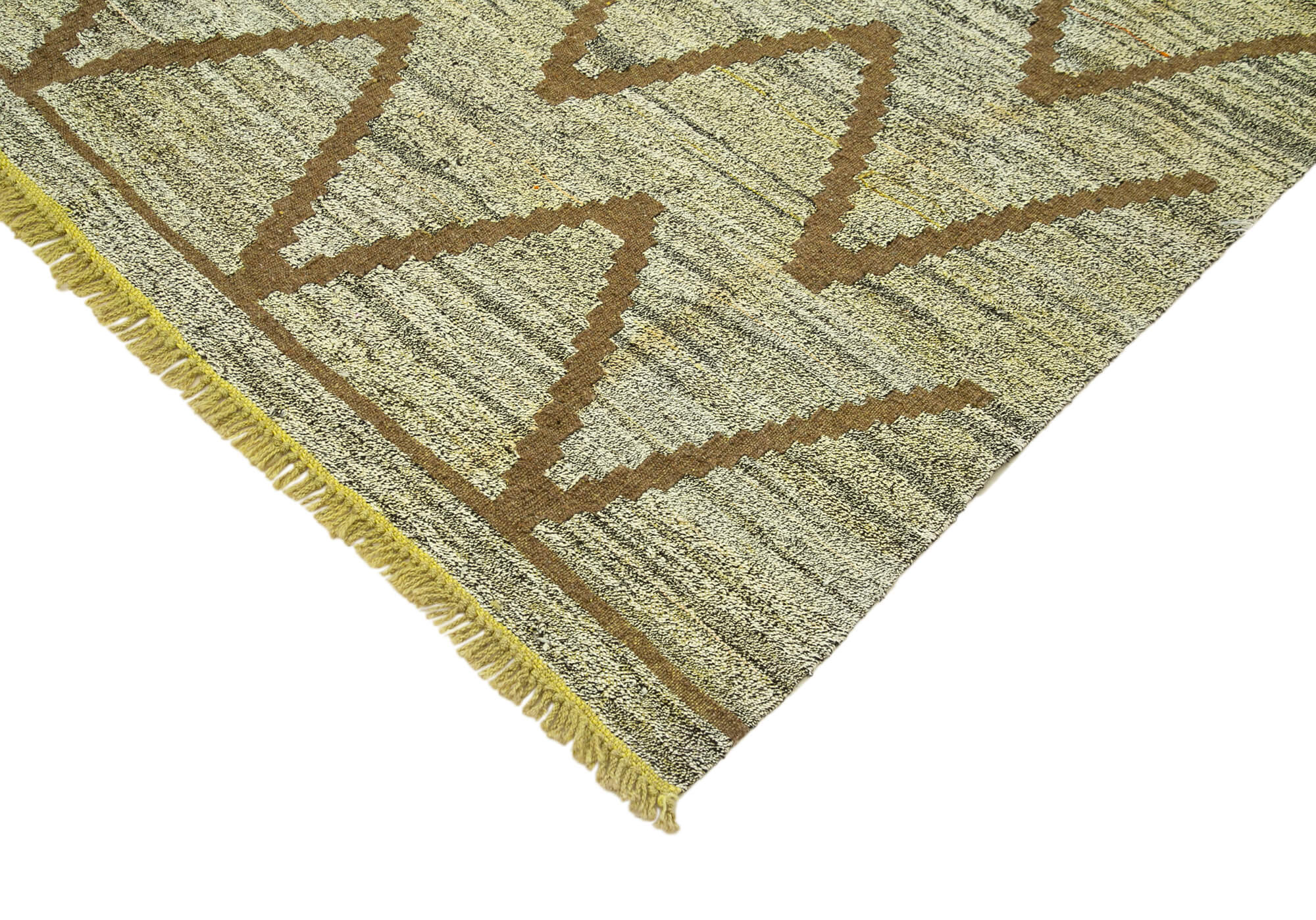 Handmade Wool Area Rug – Green Geometric Cotton Wool Rug 7x10 Feet Eco Friendly