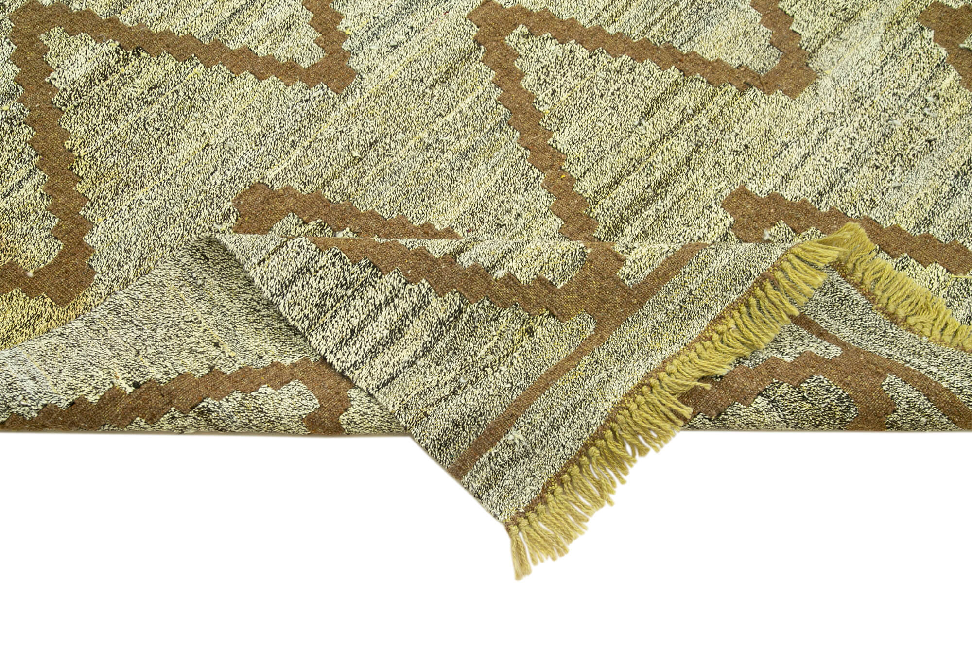 Handmade Wool Area Rug – Green Geometric Cotton Wool Rug 7x10 Feet Eco Friendly