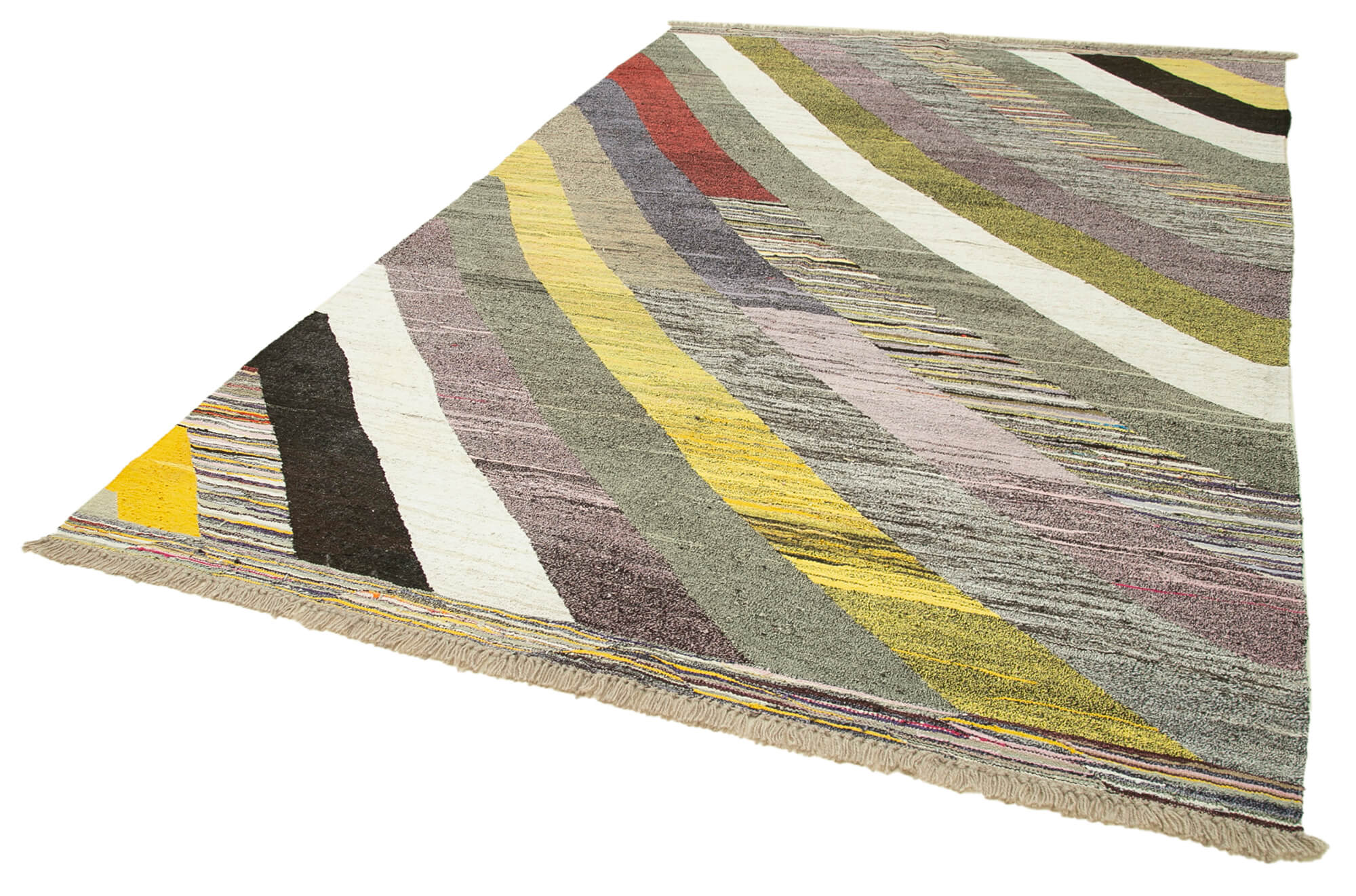 Handmade Area Rug - Green Geometric Turkish Hand Knotted Wool & Cotton Carpet 6'11''x10'5''