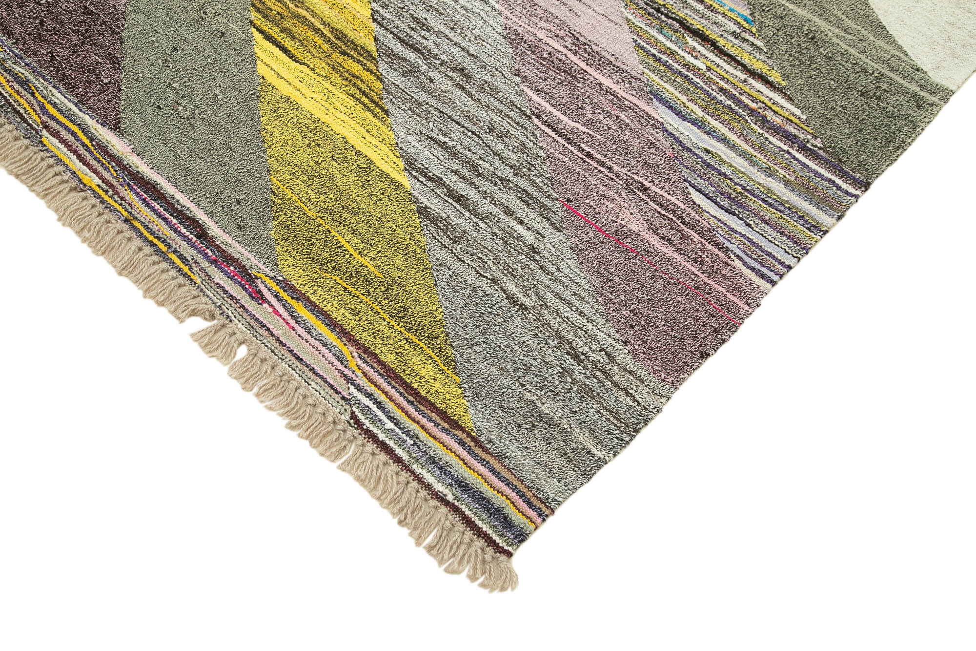 Handmade Area Rug - Green Geometric Turkish Hand Knotted Wool & Cotton Carpet 6'11''x10'5''