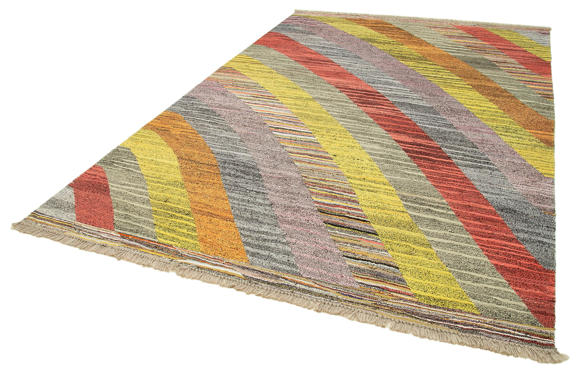 Handmade Wool Area Rug – Yellow Geometric Pattern Rug, Cotton Wool Blend, Durable Handmade Carpet 7'1''x10'6''