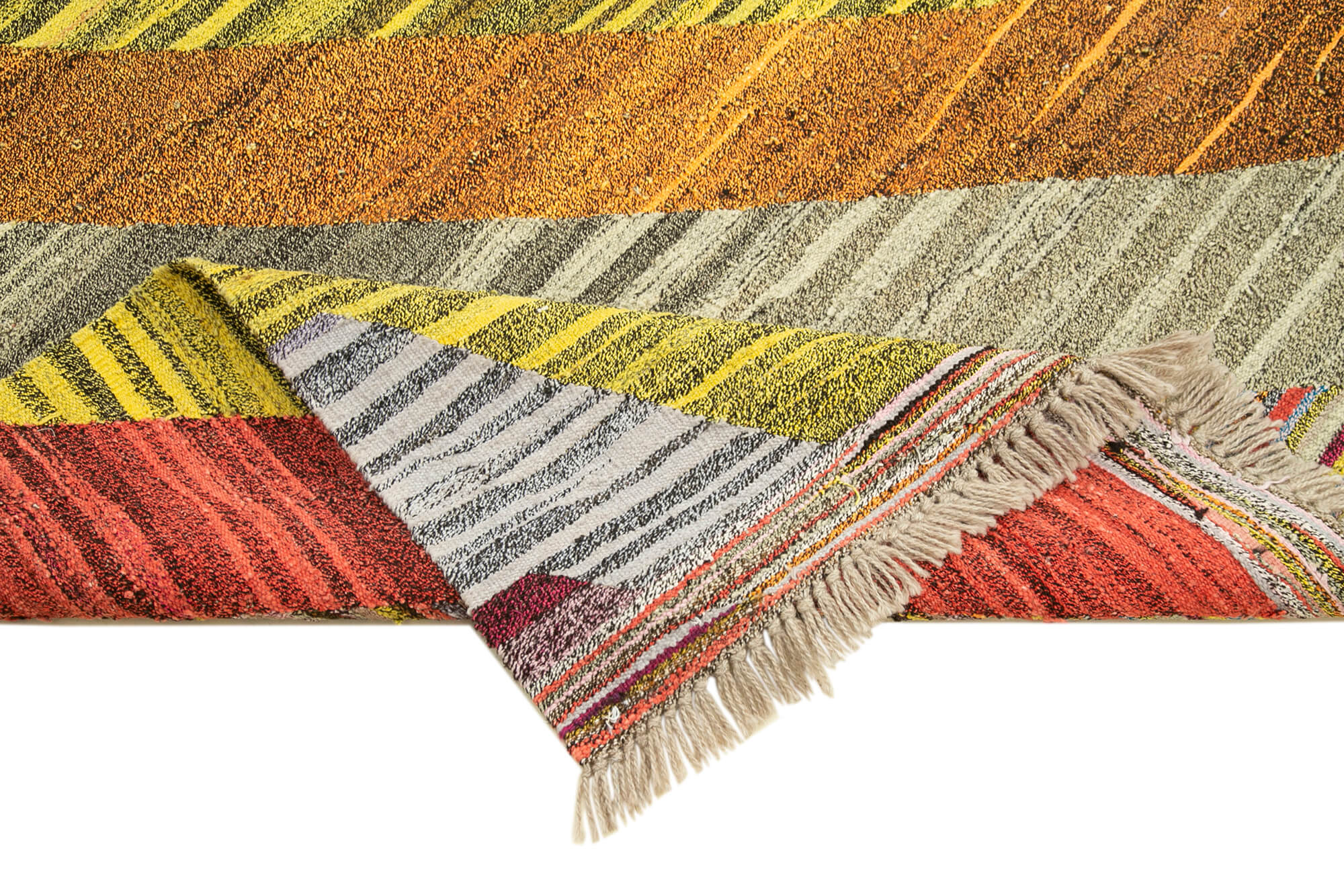 Handmade Wool Area Rug – Yellow Geometric Pattern Rug, Cotton Wool Blend, Durable Handmade Carpet 7'1''x10'6''