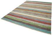 Handmade Area Rug – Green Geometric Cotton Wool Vintage Hand Woven Carpet 8'x10'6''
