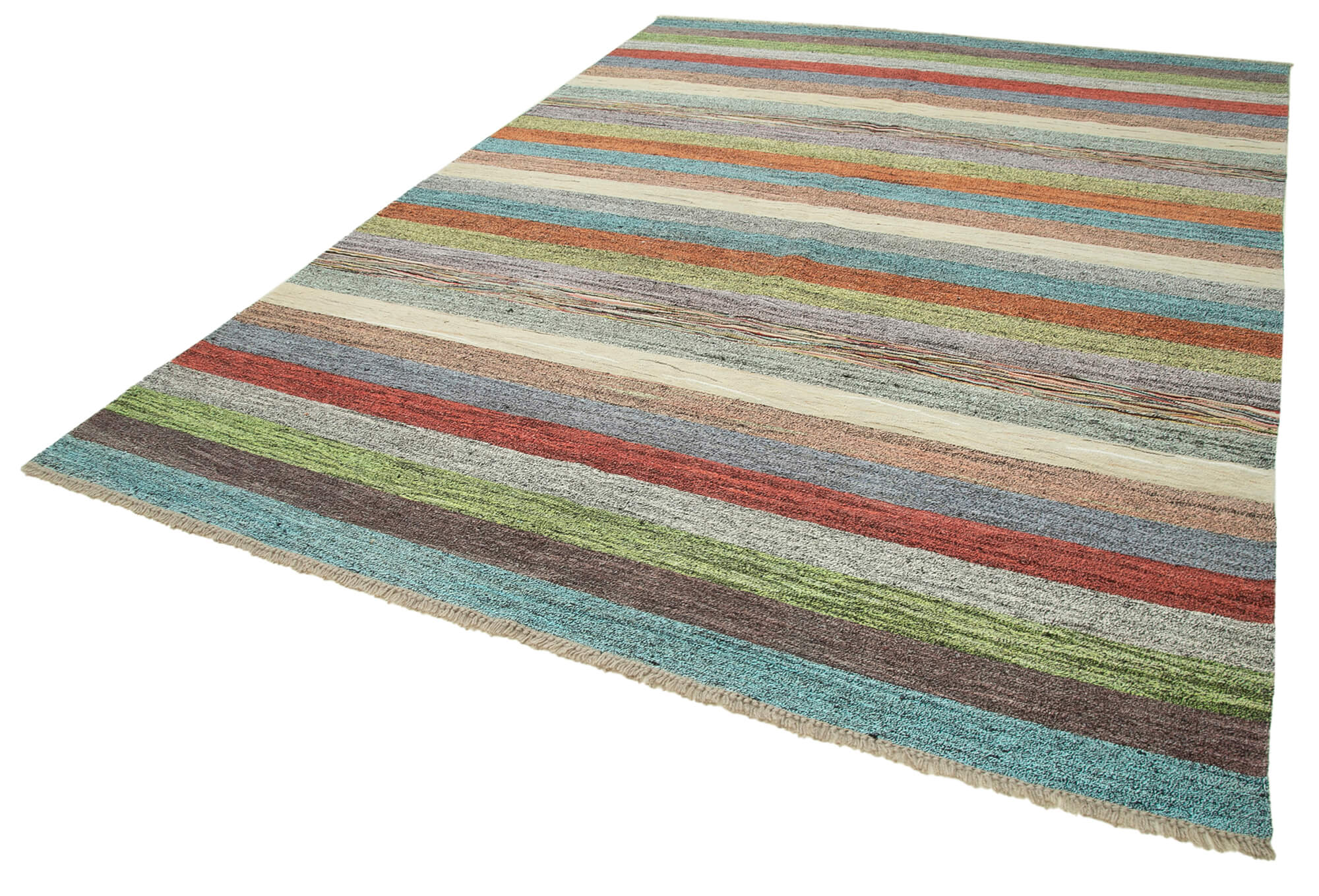 Handmade Area Rug – Green Geometric Cotton Wool Vintage Hand Woven Carpet 8'x10'6''