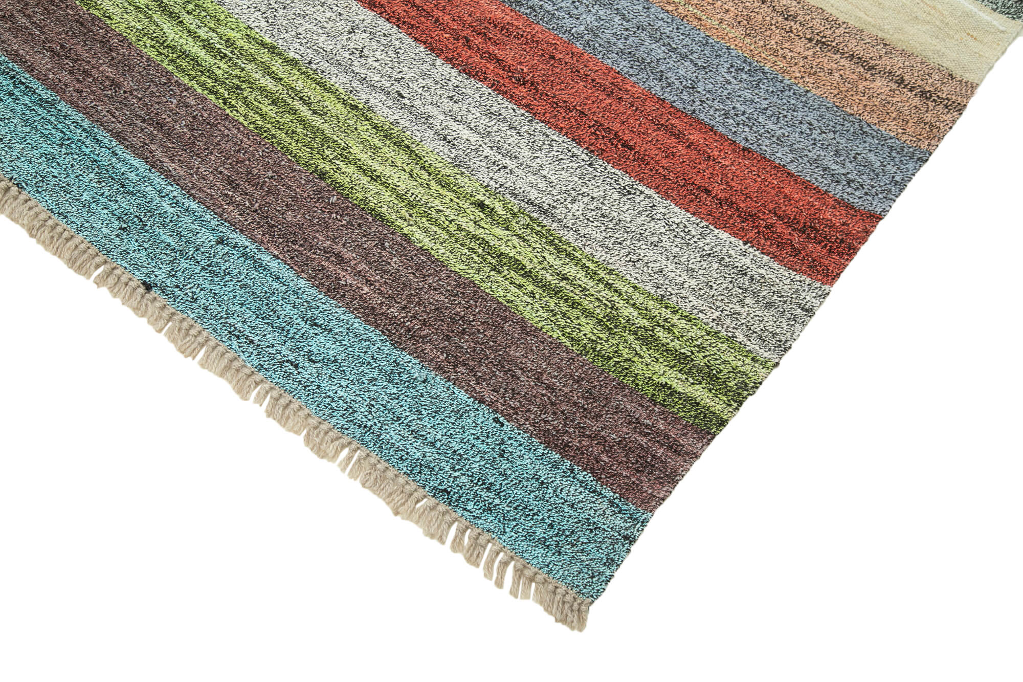 Handmade Area Rug – Green Geometric Cotton Wool Vintage Hand Woven Carpet 8'x10'6''