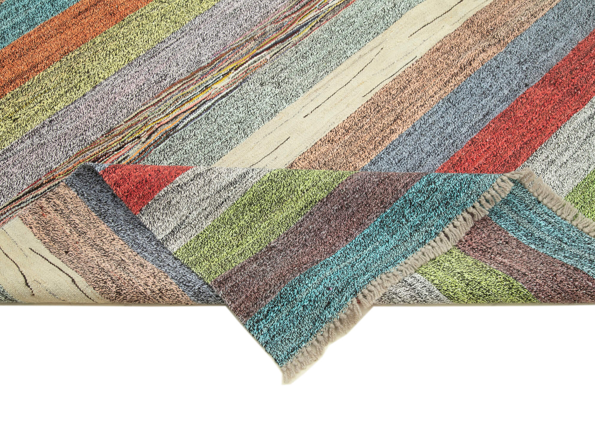 Handmade Area Rug – Green Geometric Cotton Wool Vintage Hand Woven Carpet 8'x10'6''