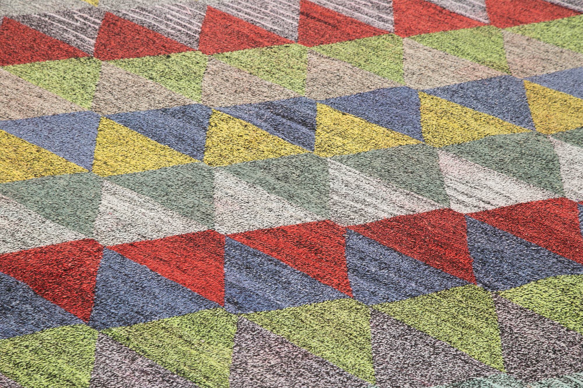 Handmade Area Rug - Blue Geometric Vintage Wool Cotton Carpet 8'4''x10'1''