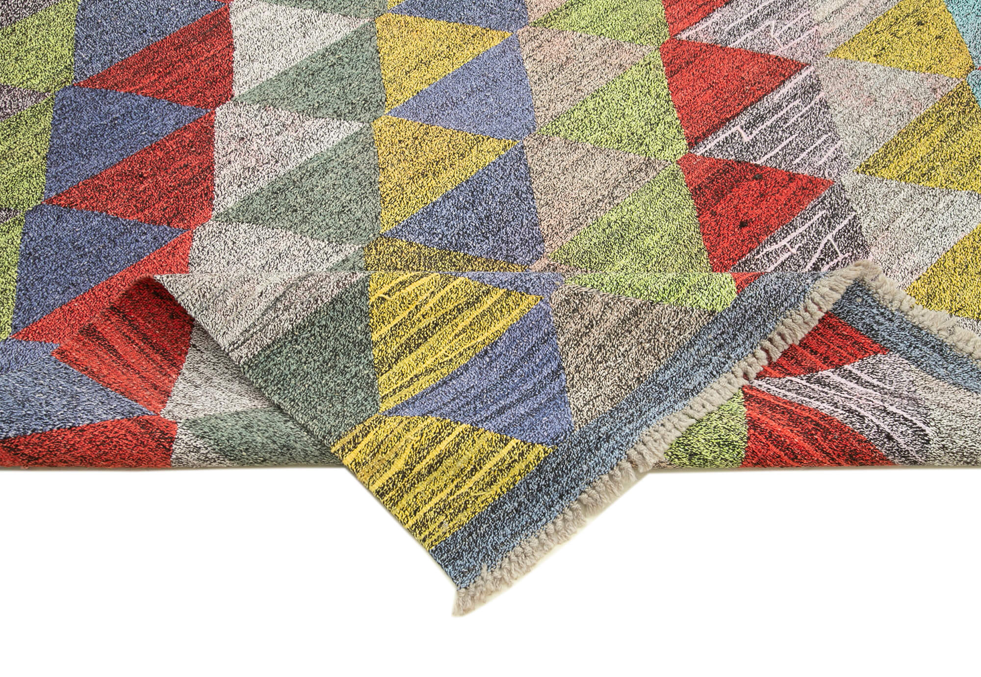 Handmade Area Rug - Blue Geometric Vintage Wool Cotton Carpet 8'4''x10'1''