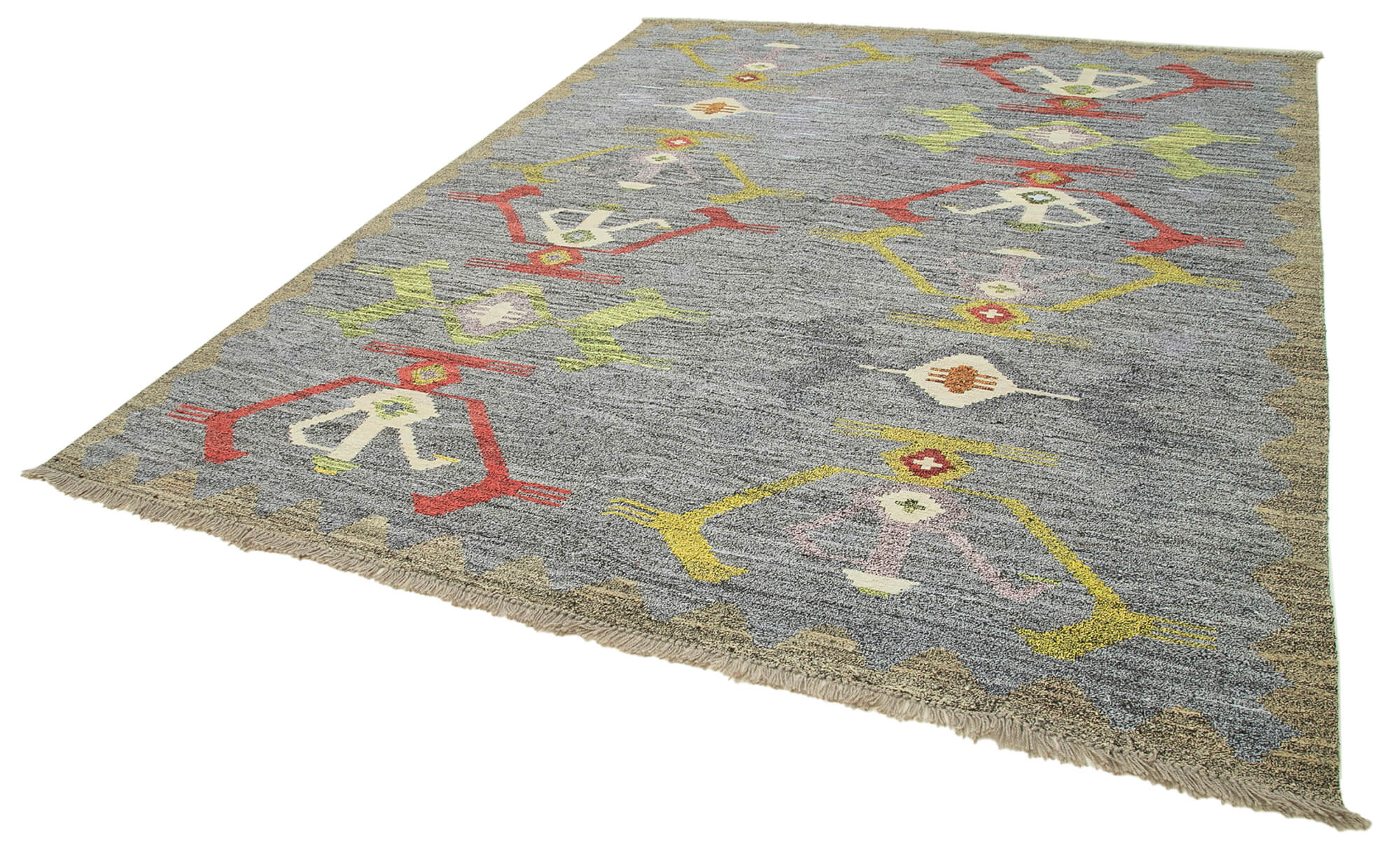 Handmade Area Rug - Geometric Cotton Wool Vintage Handwoven Carpet 8'1" x 10'3"