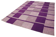 Handmade Wool Area Rug - Purple Geometric Vintage Cotton Wool Carpet 7'10"x10'1"