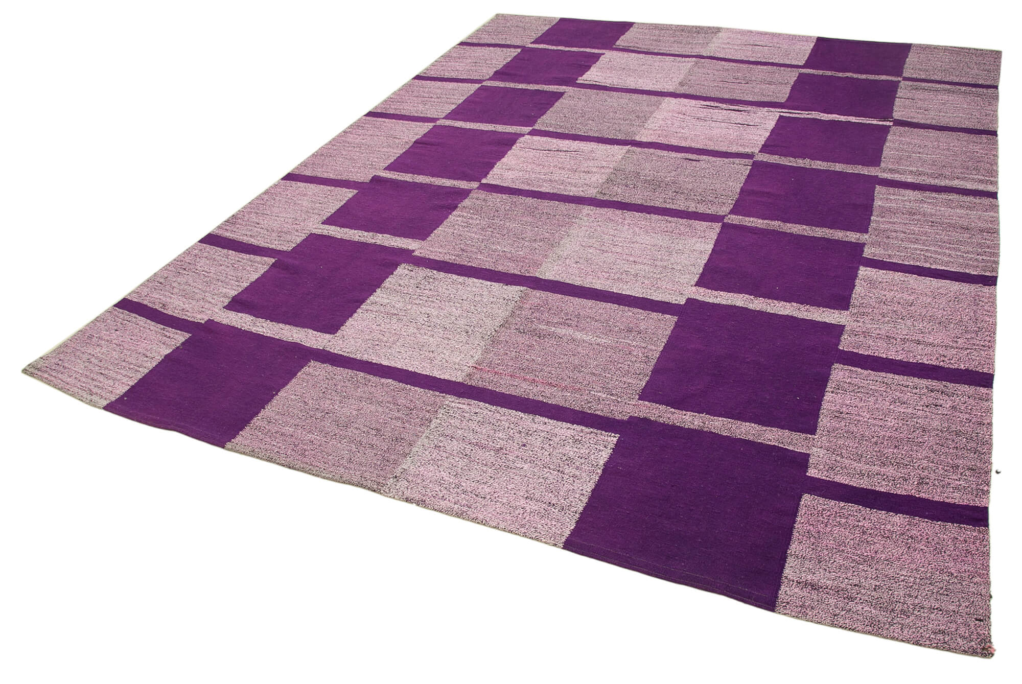 Handmade Wool Area Rug - Purple Geometric Vintage Cotton Wool Carpet 7'10"x10'1"