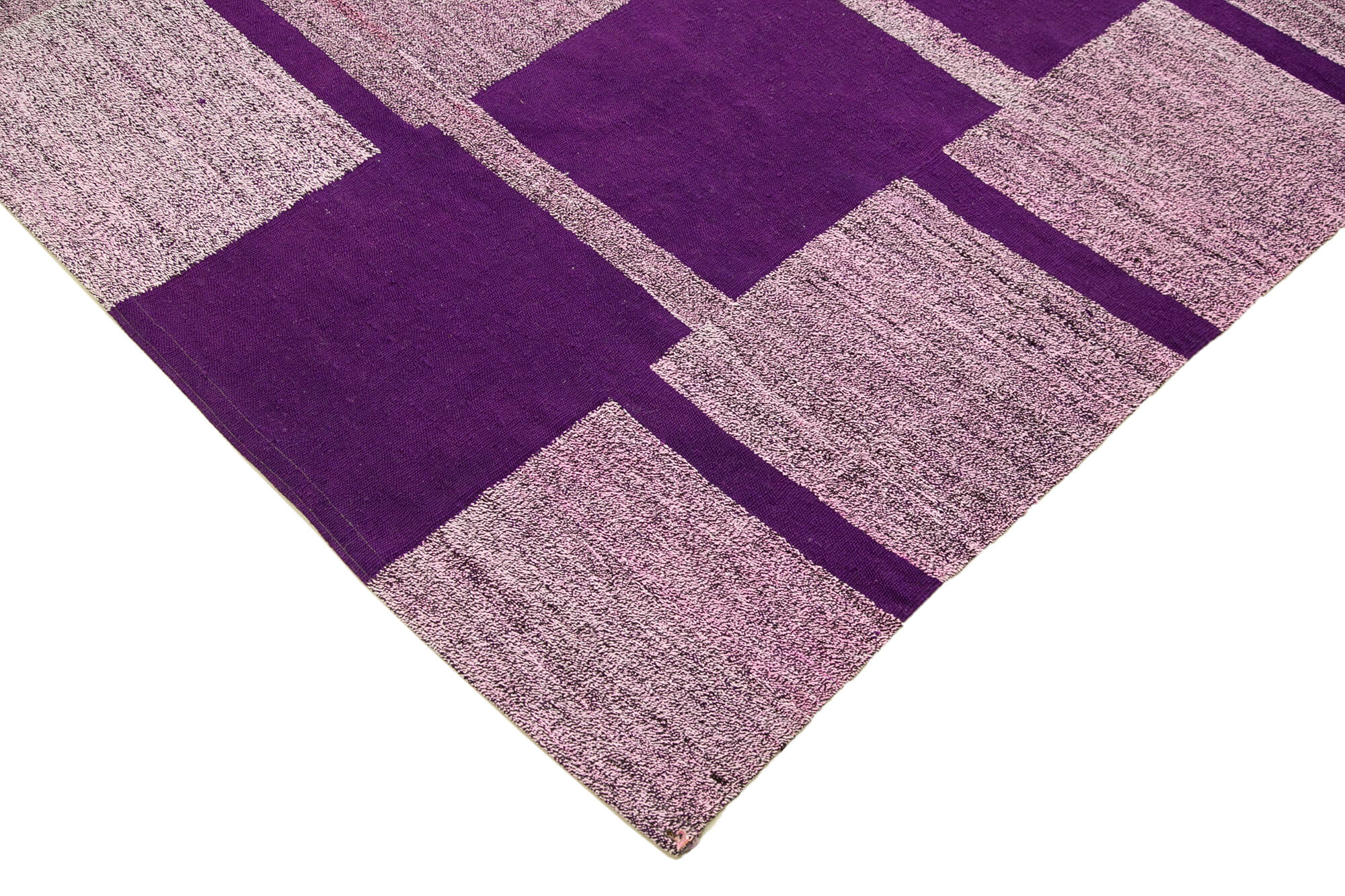 Handmade Wool Area Rug - Purple Geometric Vintage Cotton Wool Carpet 7'10"x10'1"