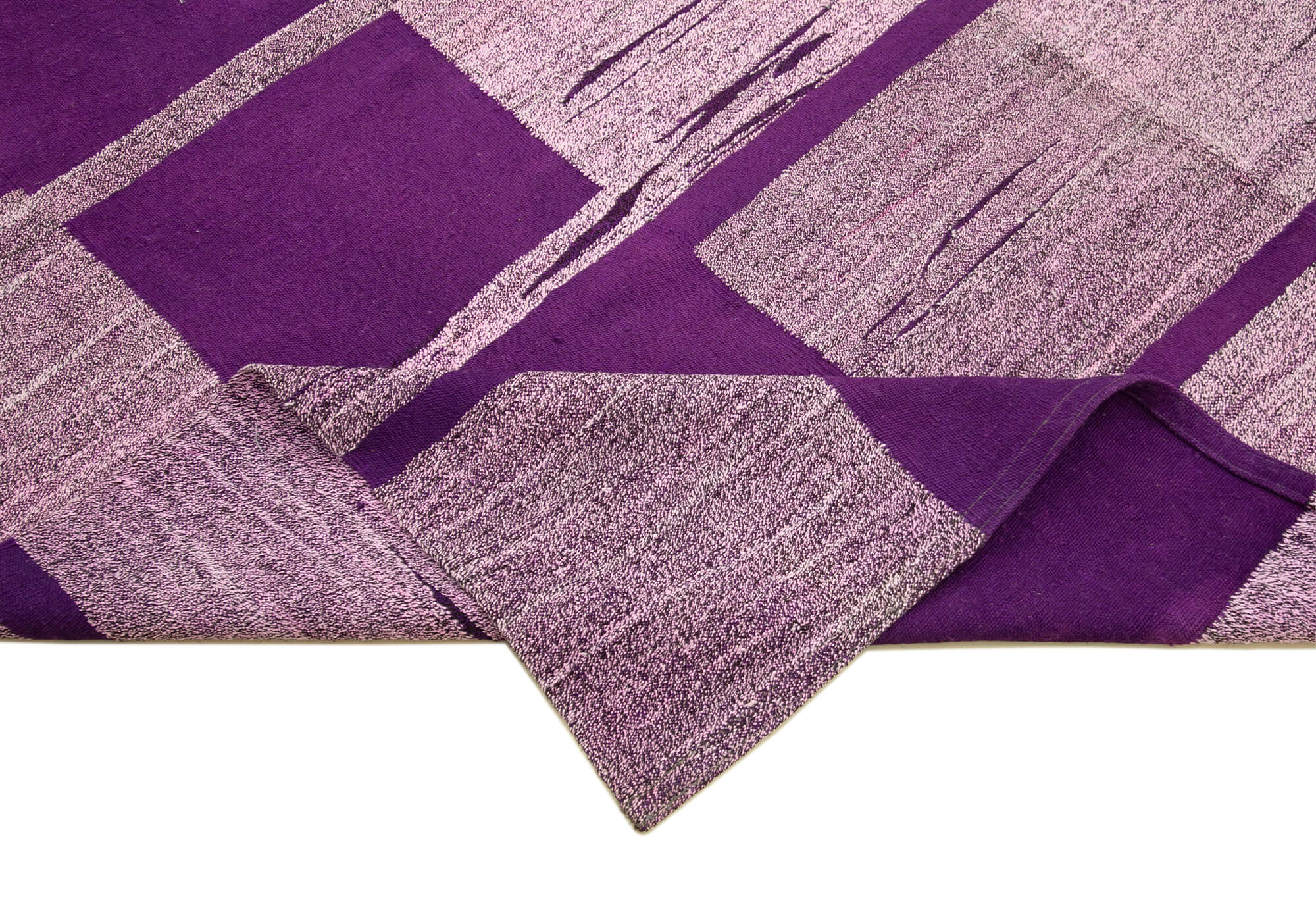 Handmade Wool Area Rug - Purple Geometric Vintage Cotton Wool Carpet 7'10"x10'1"