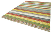 Handmade Area Rug - Orange Geometric Vintage Wool Cotton Carpet 8'1"x10'9"