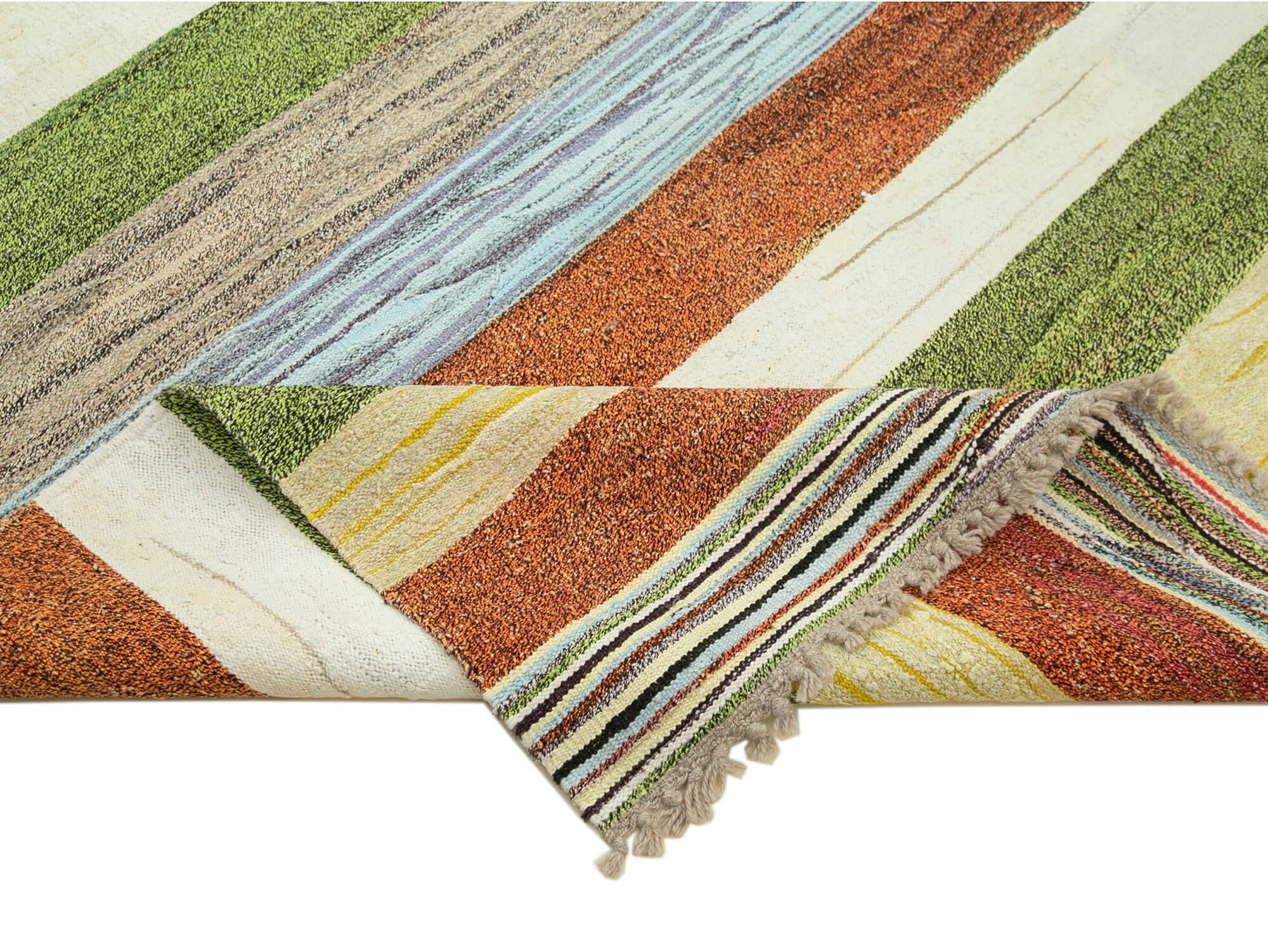 Handmade Area Rug - Orange Geometric Vintage Wool Cotton Carpet 8'1"x10'9"